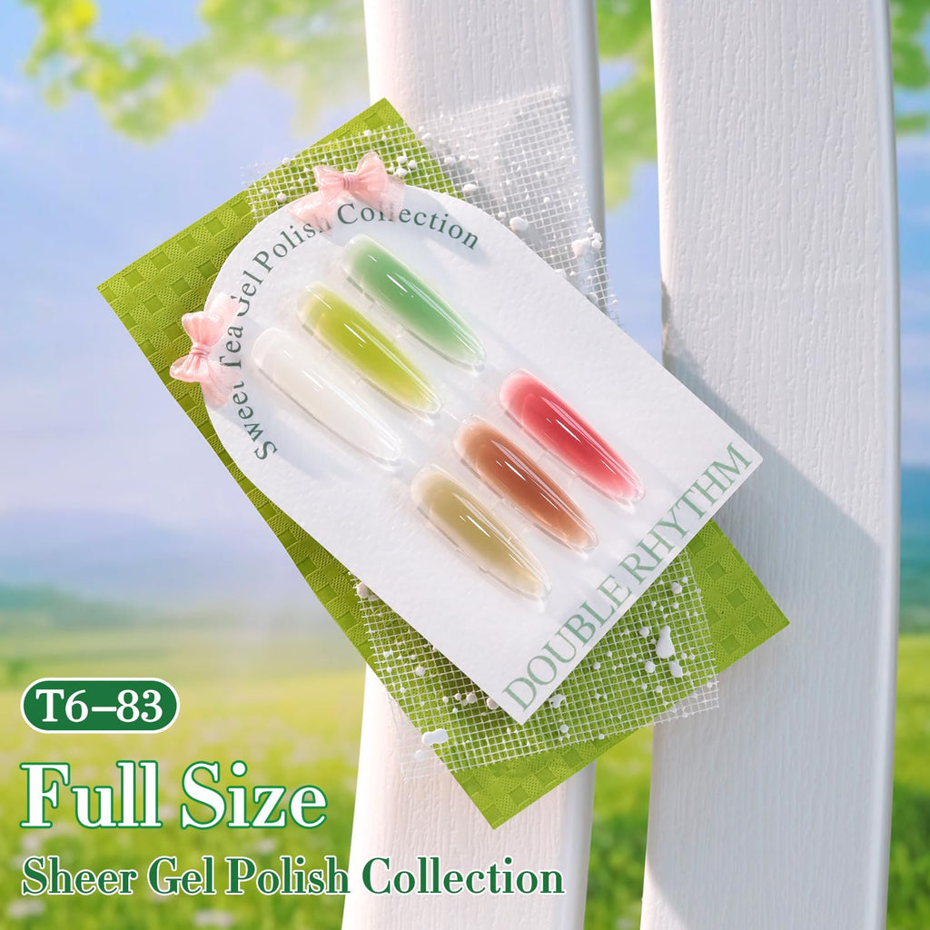 Double Rhythm 6 Pcs 15ml Gel Polish Set – Jelly White, Mint Green, Olive, Tea Brown, Rose, Red | Soak-Off Kit