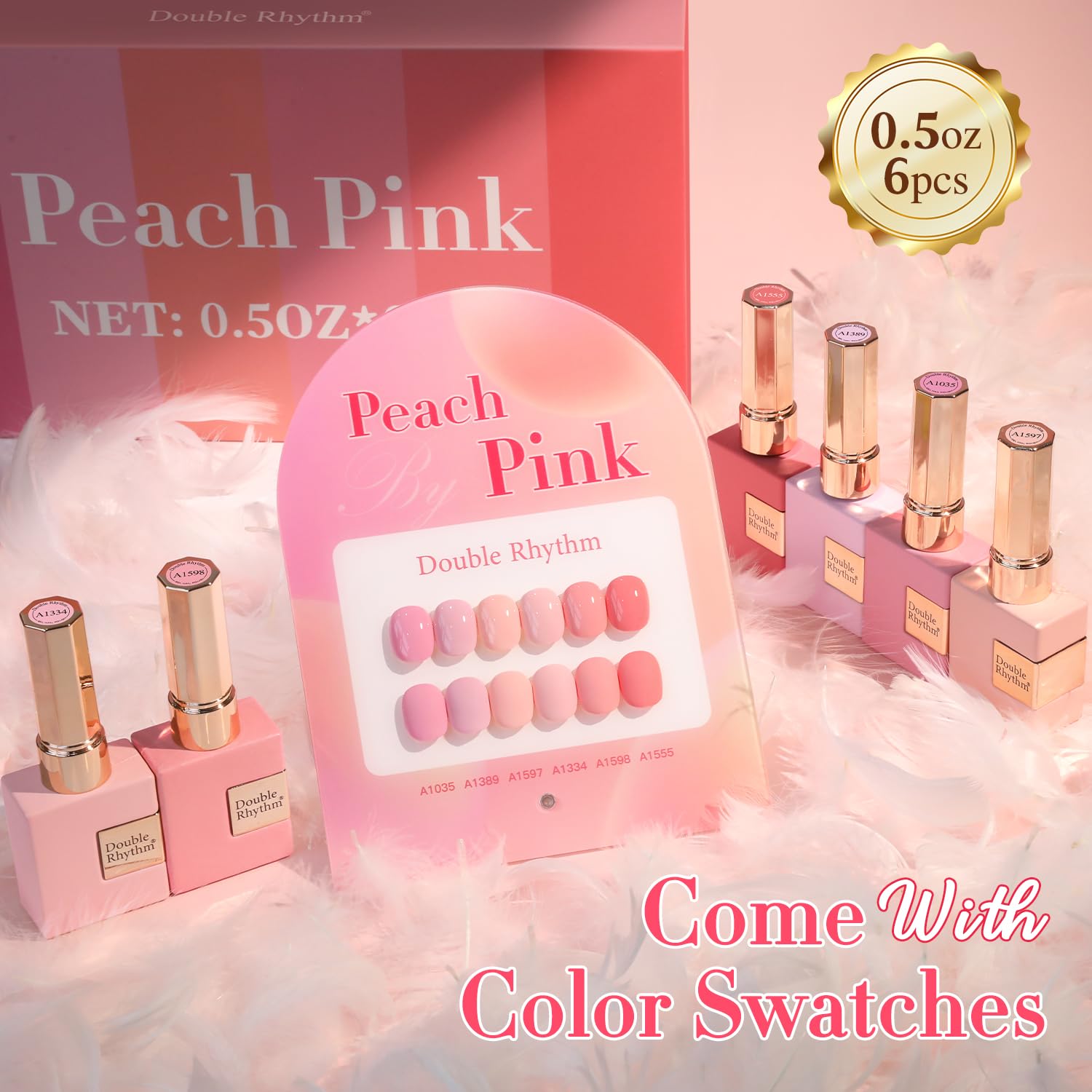 Double Rhythm 6 Pcs 15ml Gel Polish Set – Same Color, Soak-Off, Light Pale Peach Pink Orange Rose (T6-19)