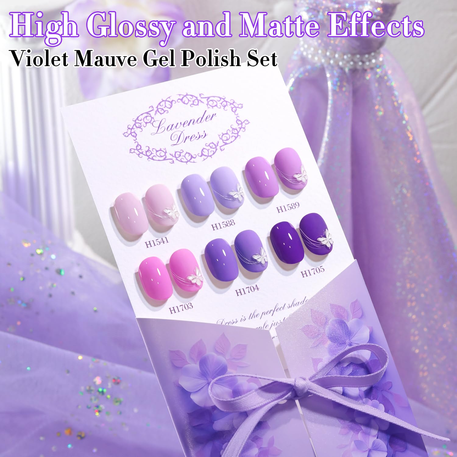 Double Rhythm 6 Pcs HEMA-Free Gel Polish Set – Soak-Off 0.5 oz, Same Color & Bottle (Lilac to Purple)
