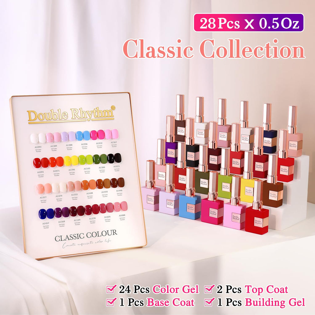 Double Rhythm 28Pcs Gel Nail Polish Set - Same Color, Same Bottle, Soak-Off Kit, Red Pink T24-4