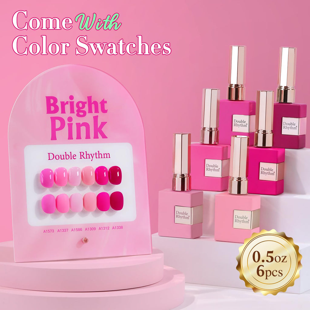 Double Rhythm 6 Pcs 15ml Gel Polish Set – Neon Pink & Purple (T6-13) Soak-Off Kit