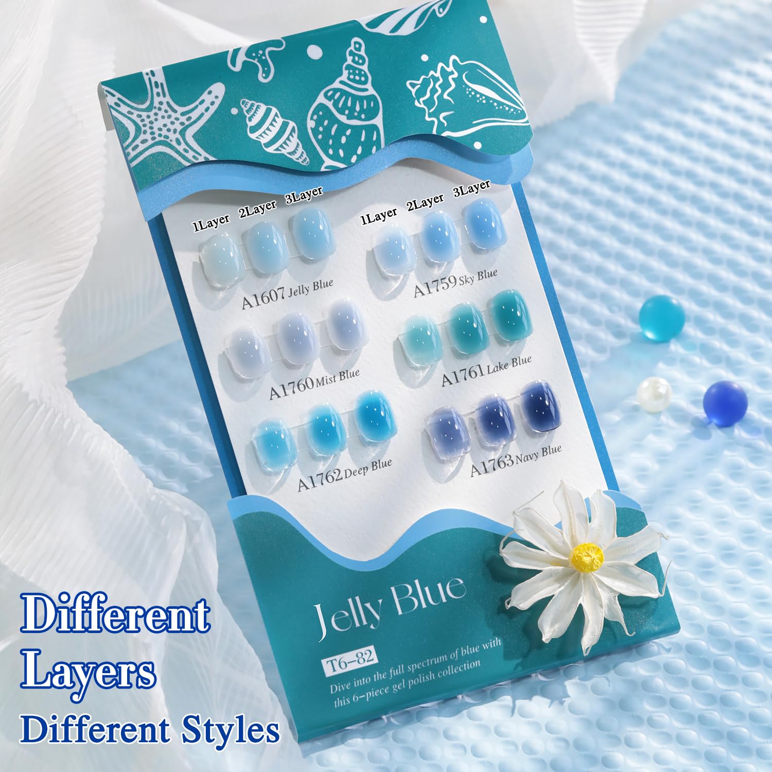 Double Rhythm 6 Pcs 15 ml Gel Polish Set – Navy Jelly Blue Navy-T6-82 | Soak-Off, DIY Manicure