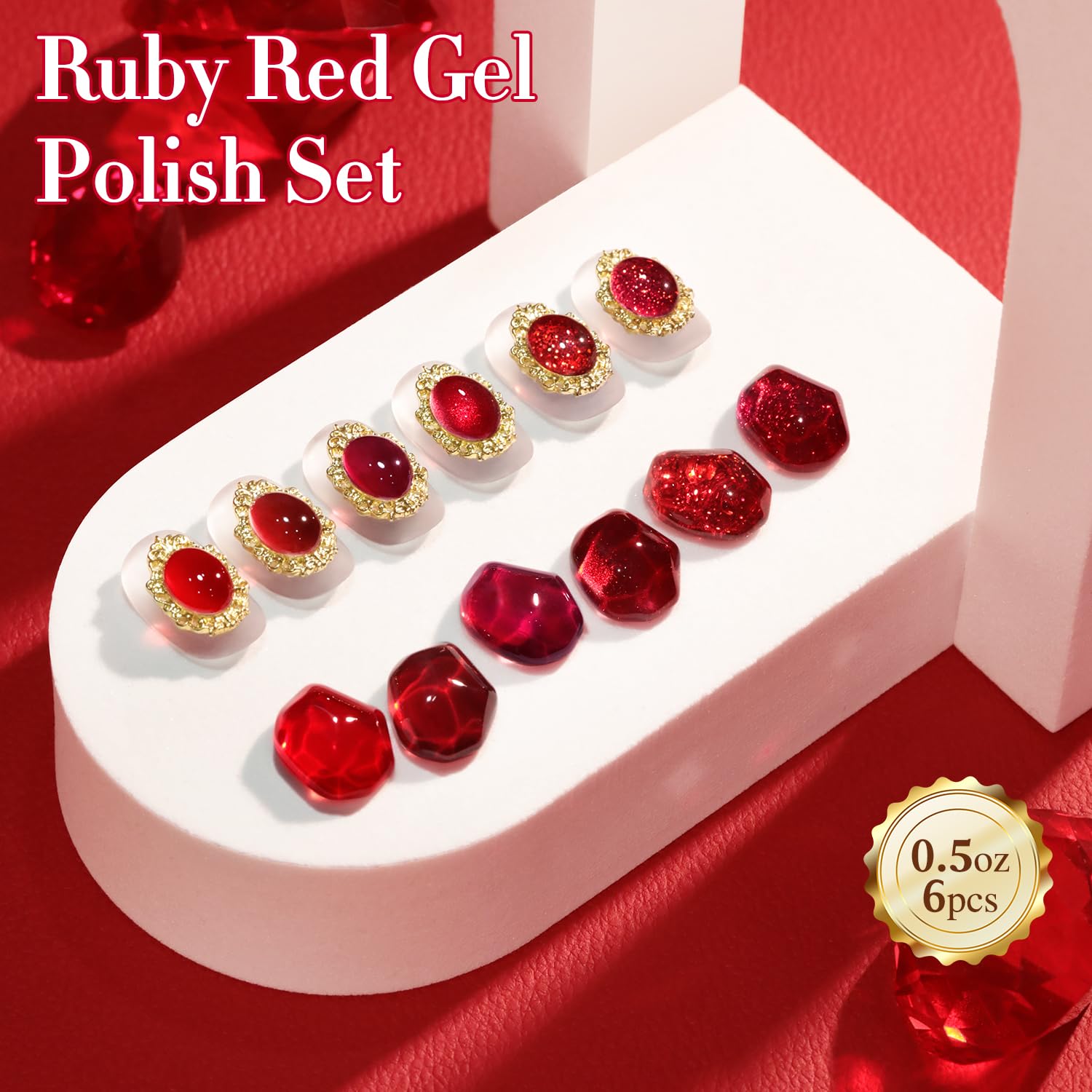 Double Rhythm 6 Pcs 15ml Gel Polish Set – Jelly Burgundy Red & Silver Glitter
