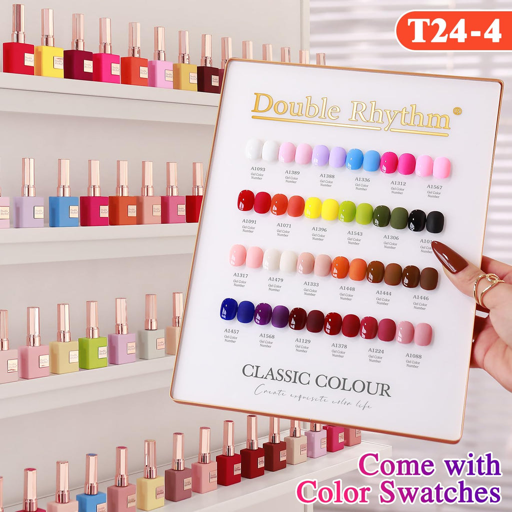 Double Rhythm 28Pcs Gel Nail Polish Set - Same Color, Same Bottle, Soak-Off Kit, Red Pink T24-4