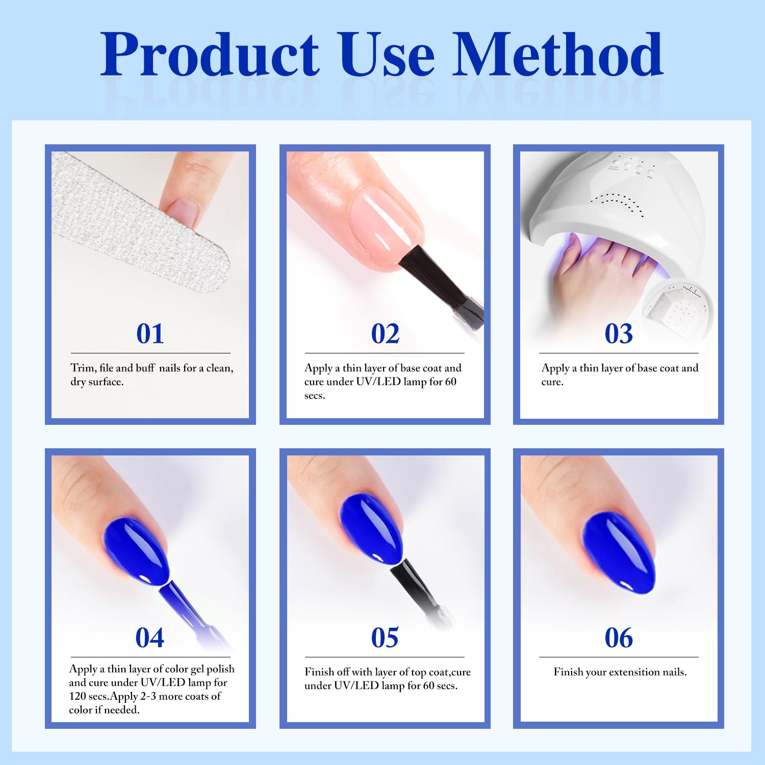 Double Rhythm Gel Polish Set of 6 – Blue Tones and White Gold Glitter Starter Kit