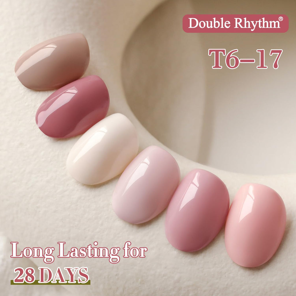 Double Rhythm 6 Pcs 15ML Gel Polish Set — Same Color, Same Bottle, Soak Off (Light/Dark/Nude/Pink/Beige-T6-17)