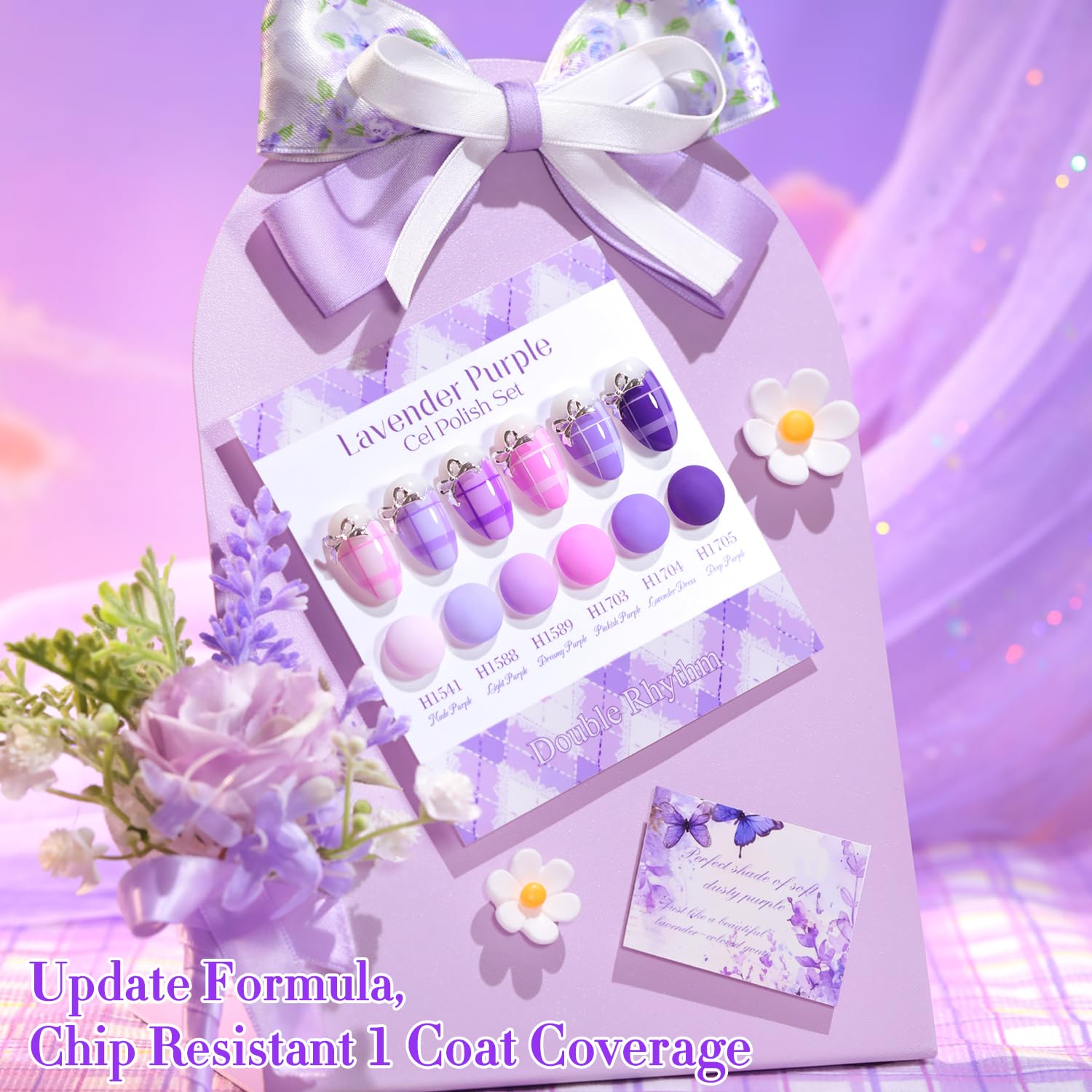 Double Rhythm 6 Pcs HEMA-Free Gel Polish Set – Soak-Off 0.5 oz, Same Color & Bottle (Lilac to Purple)