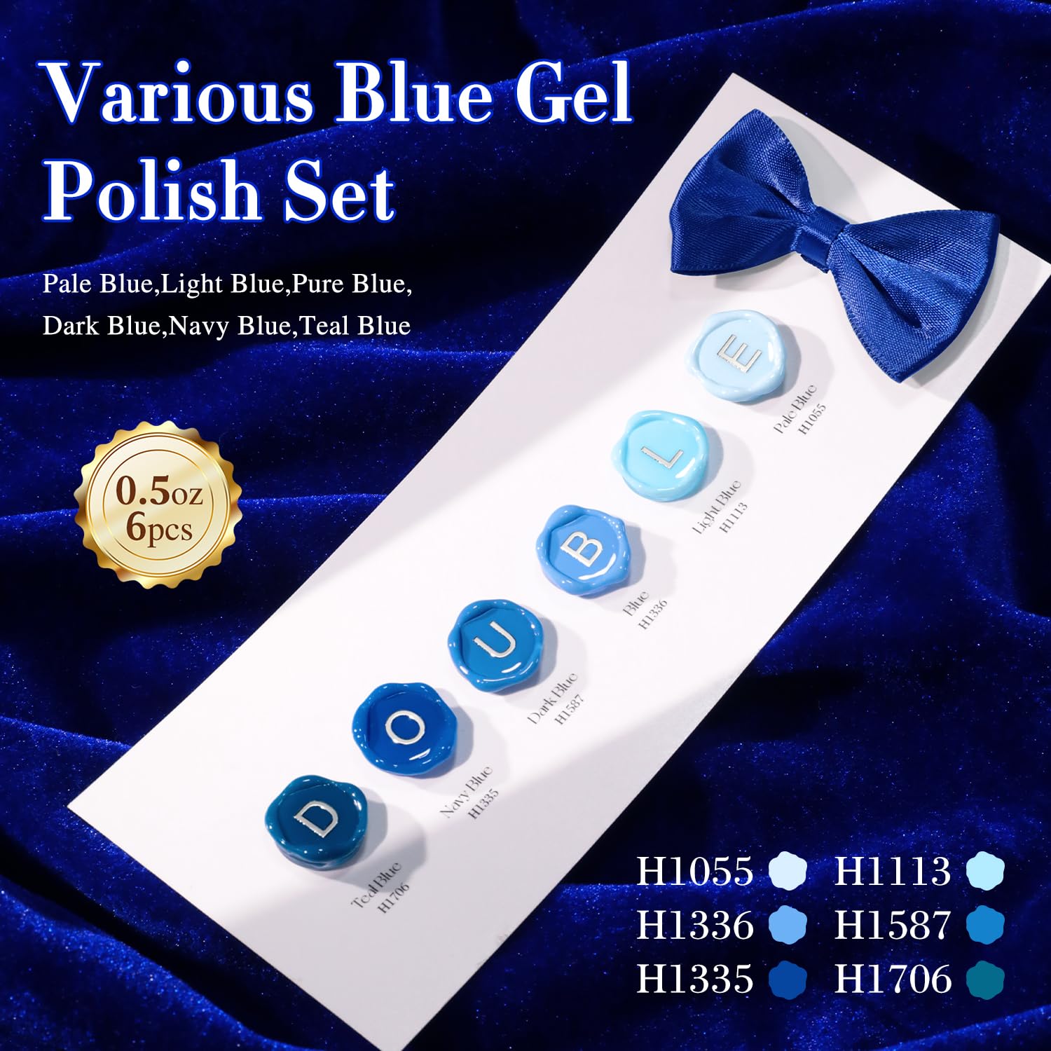 Double Rhythm 6 Pcs HEMA-FREE Gel Polish Set – 0.50 oz Each, Pastel Blue Navy, Soak-Off, DIY Manicure Kit