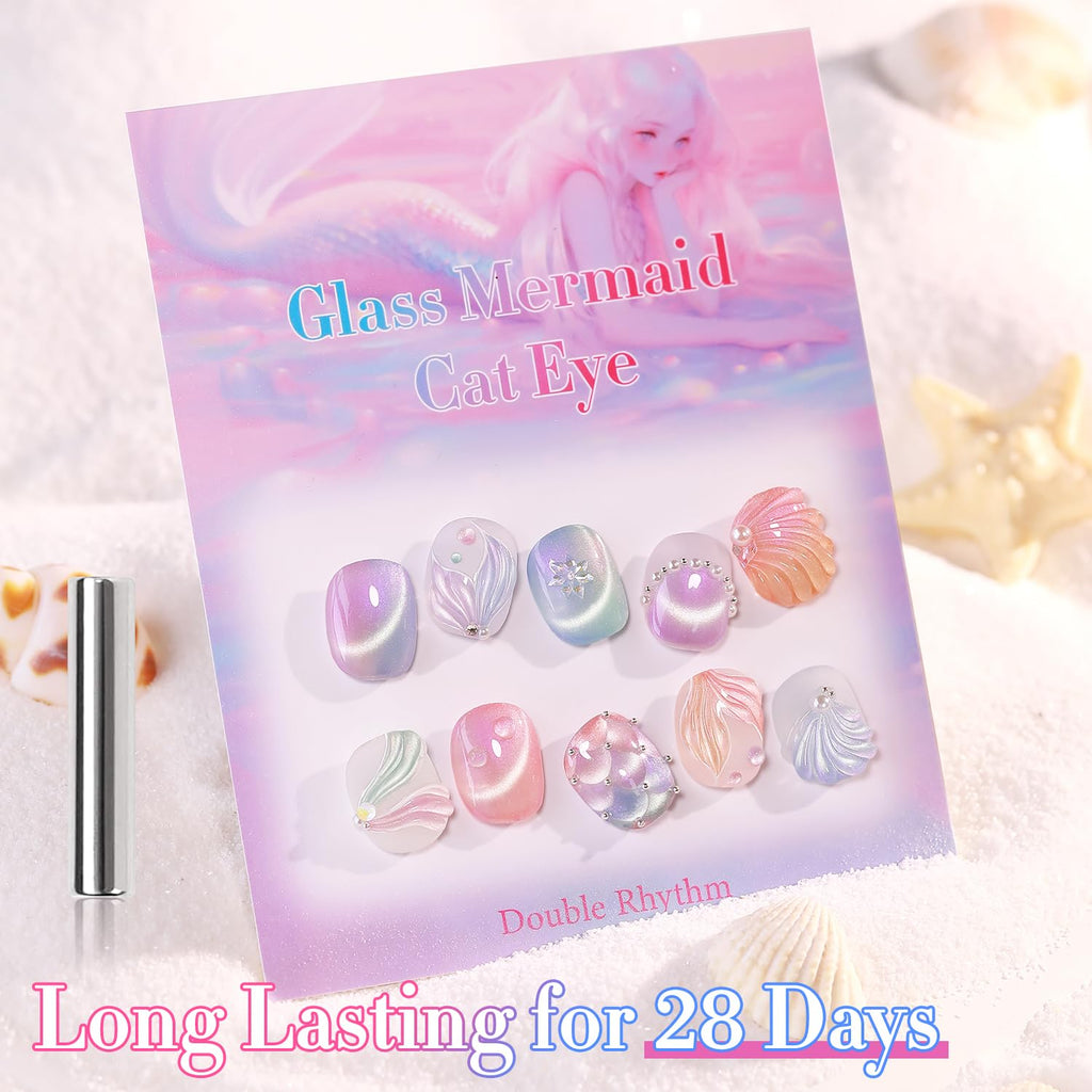 Double Rhythm Cat Eye Gel Nail Polish Set — Mermaid Pink Rose T6-31 (6x0.5 oz) Magnetic Glitter