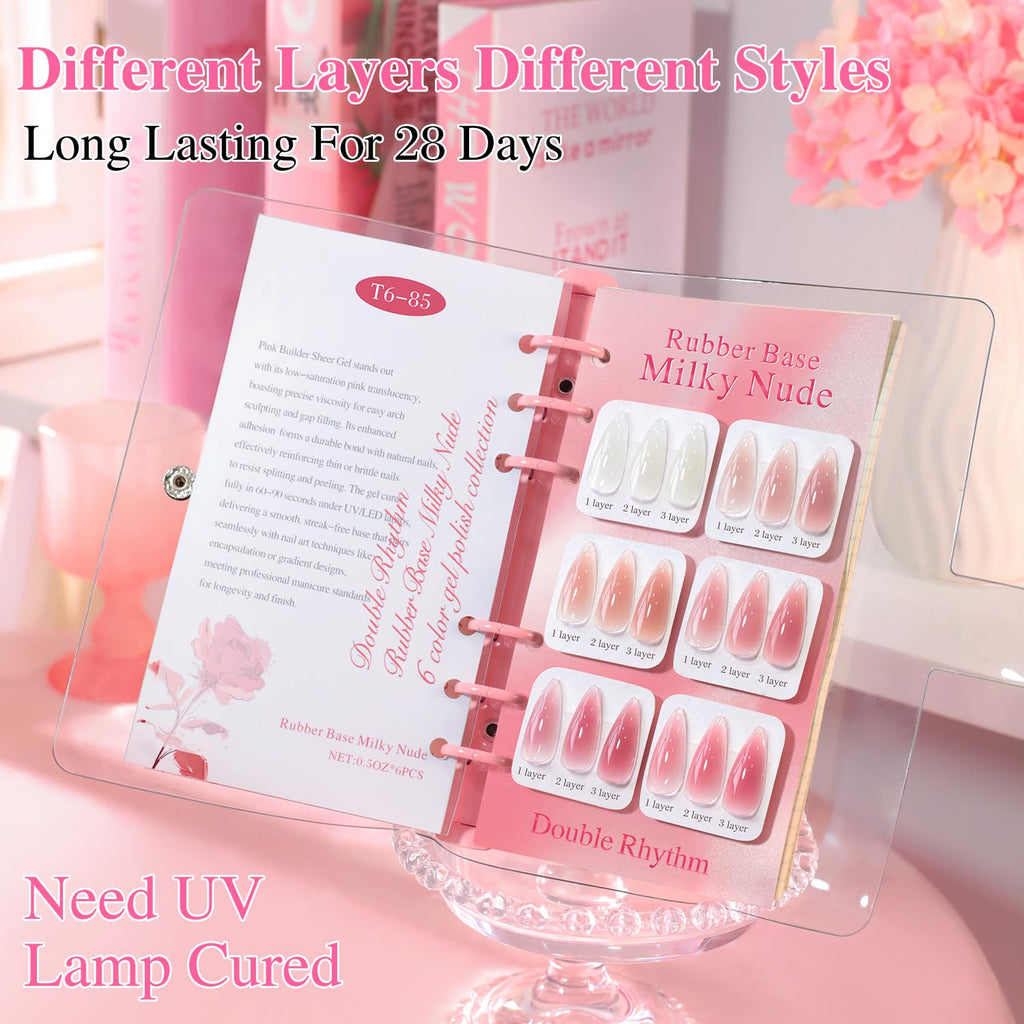 Double Rhythm 6-Piece 15ml Gel Polish Set – Same Color, Soak-Off, Milky Nude Pink Rose Purple (T6-85)