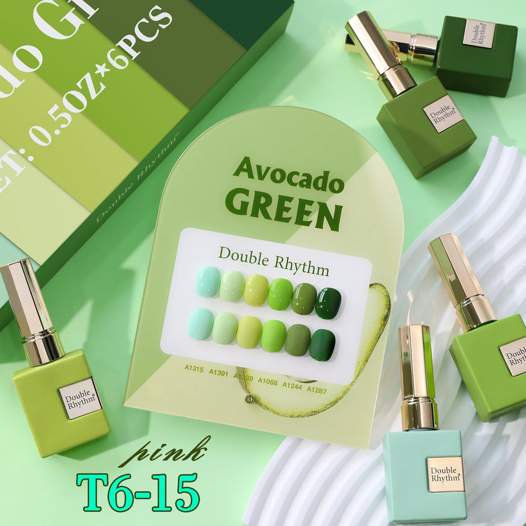 Double Rhythm 6 Pcs Gel Polish Set – 15ml Each in Light Dark Green Olive Teal