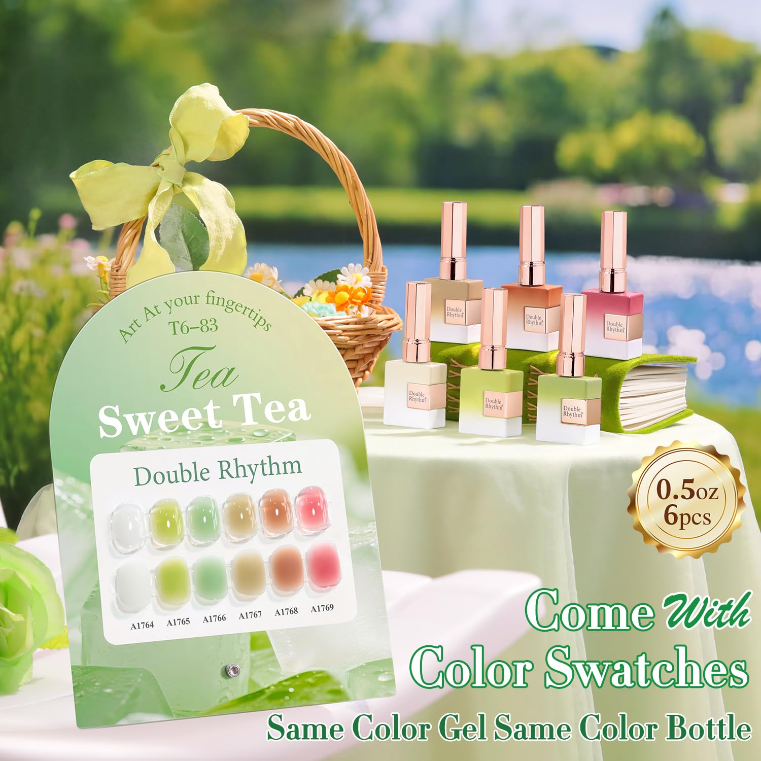 Double Rhythm 6 Pcs 15ml Gel Polish Set – Jelly White, Mint Green, Olive, Tea Brown, Rose, Red | Soak-Off Kit