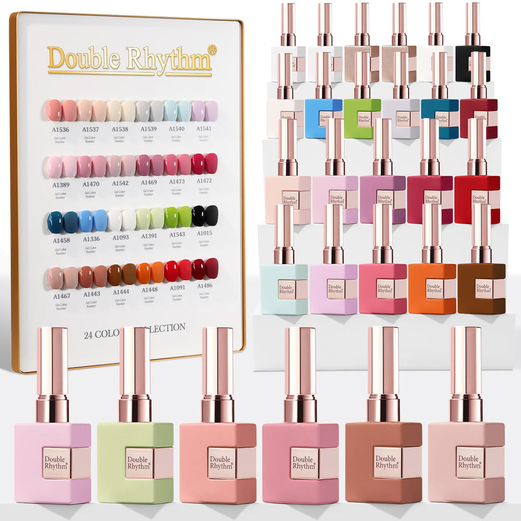 Double Rhythm 28Pcs Gel Nail Polish Set – White Pink Collection (0.5oz)