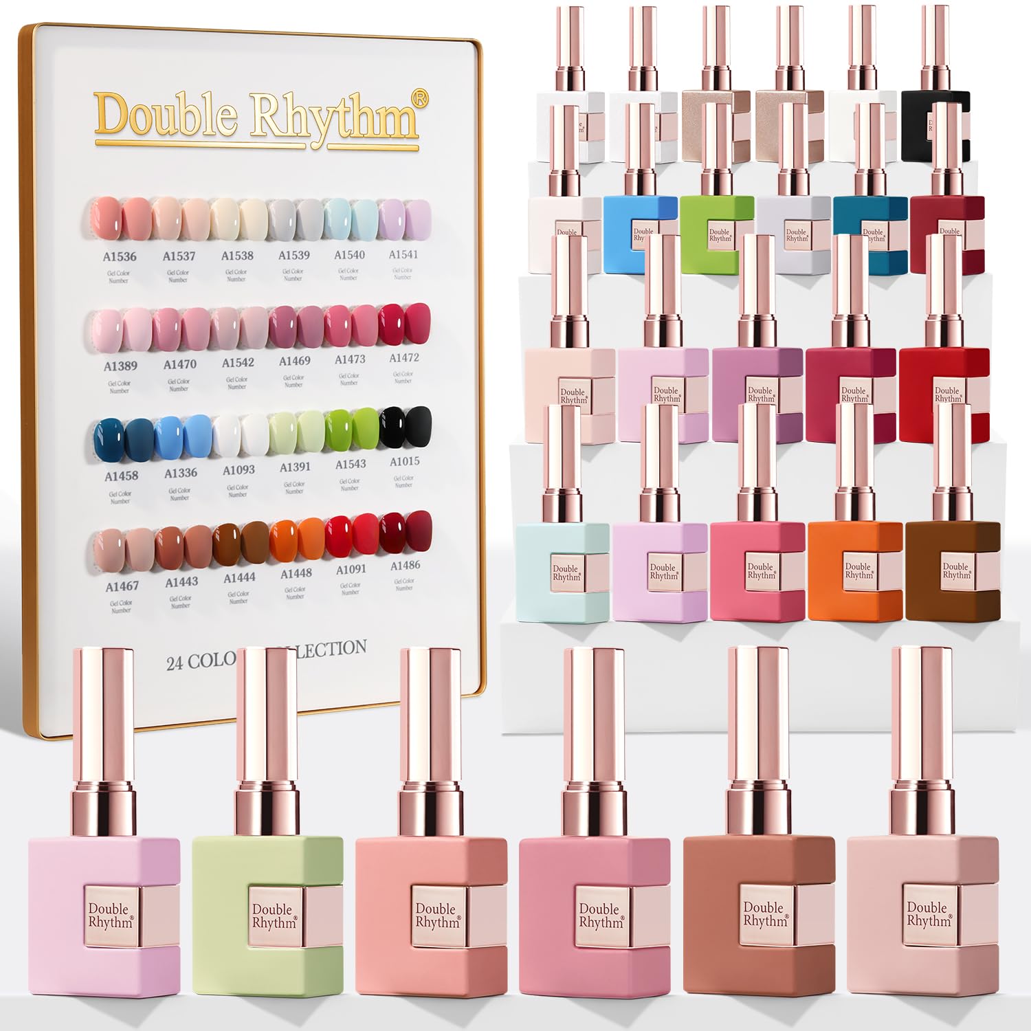 Double Rhythm 28Pcs Gel Nail Polish Set – White Pink Collection (0.5oz)