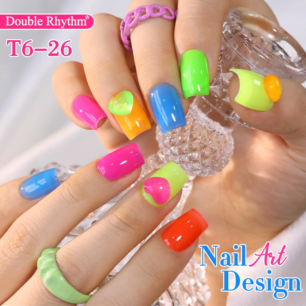 Double Rhythm Gel Polish Set – 6x15ml Jelly Neon Colors for DIY Nail Art