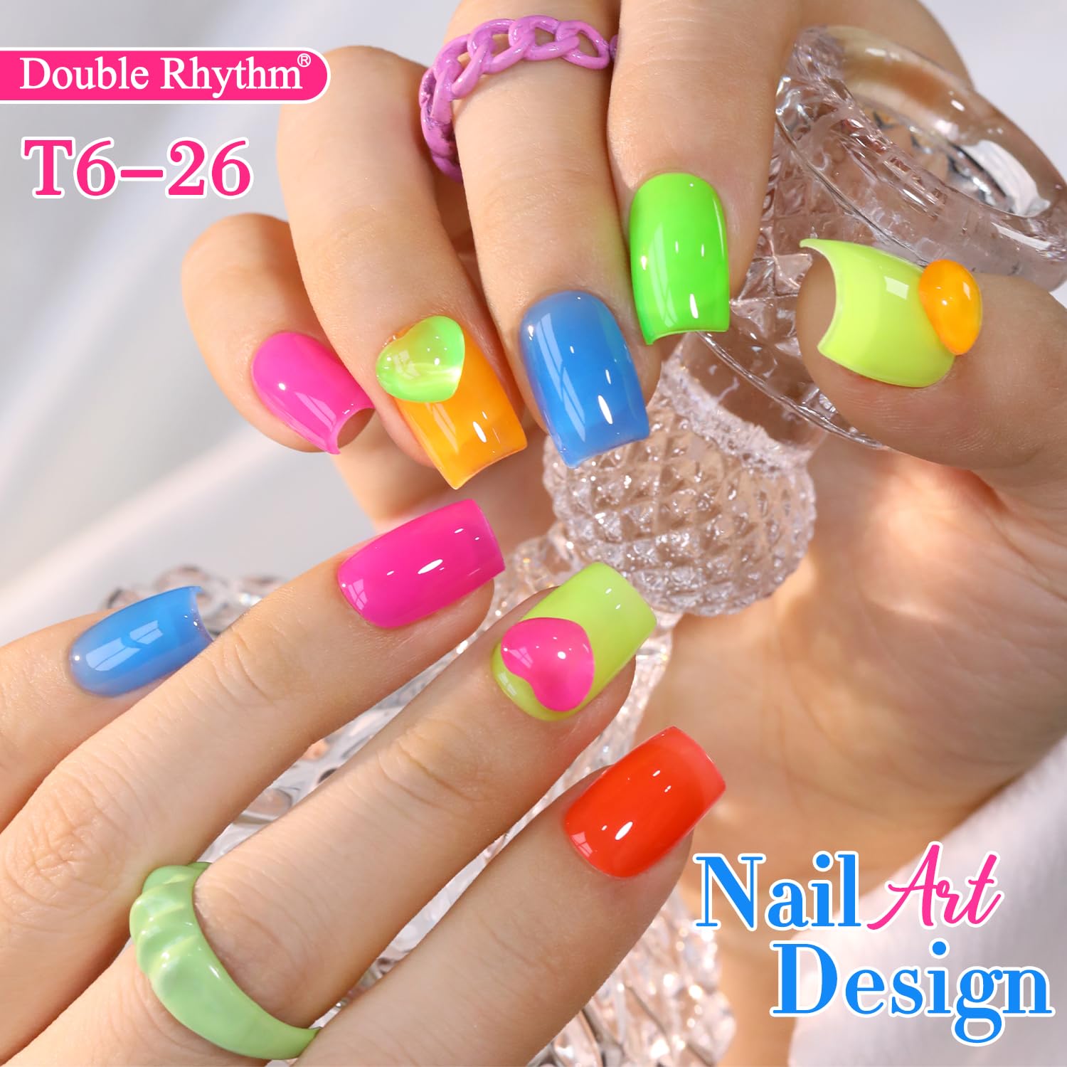 Double Rhythm Gel Polish Set – 6x15ml Jelly Neon Colors for DIY Nail Art