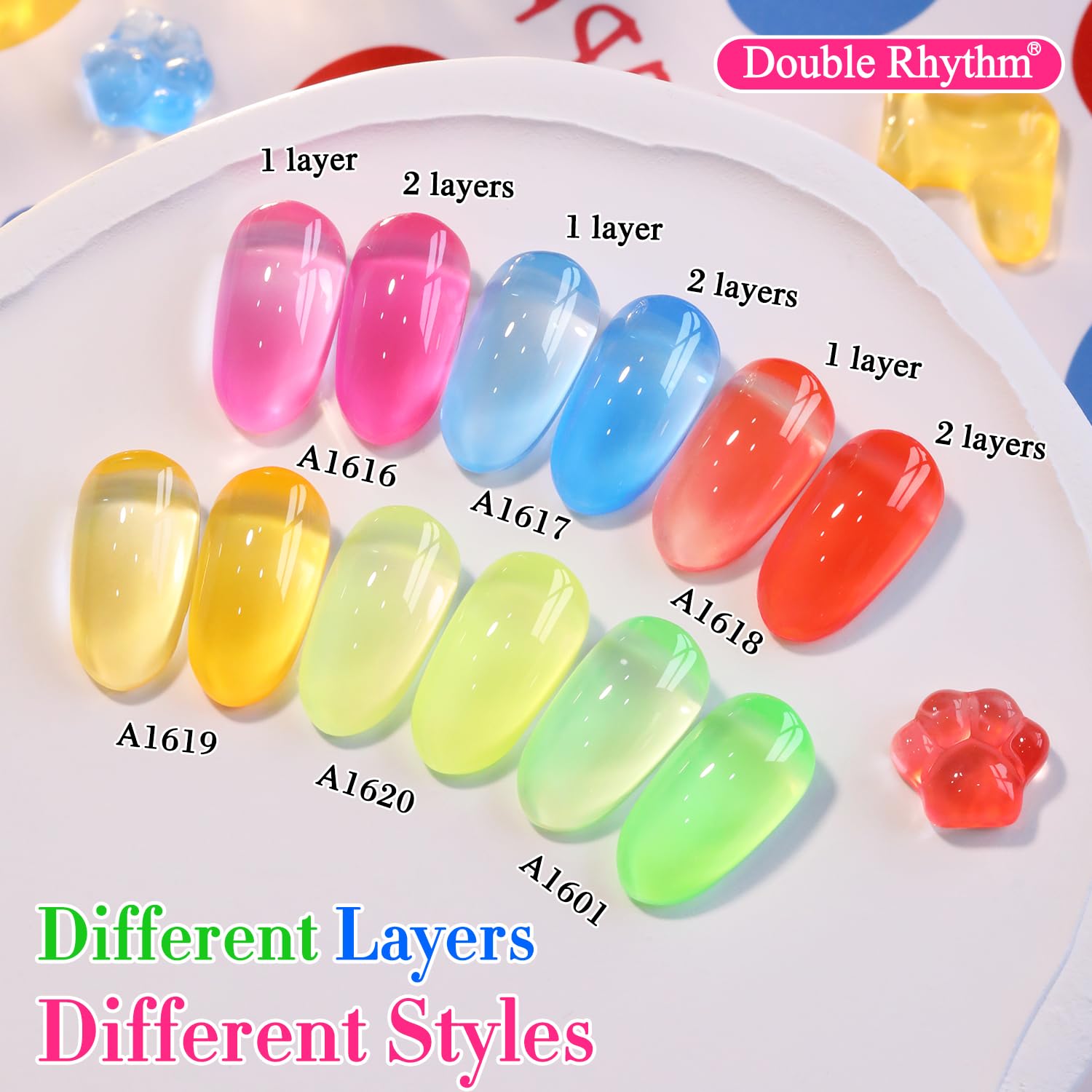Double Rhythm Gel Polish Set – 6x15ml Jelly Neon Colors for DIY Nail Art