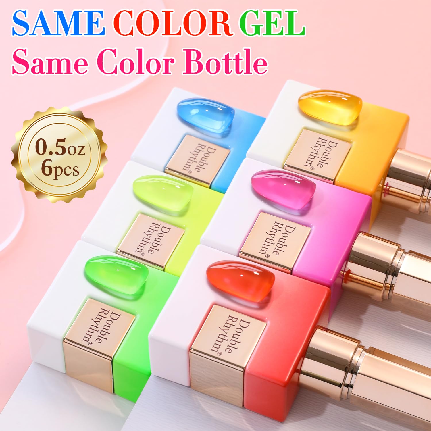 Double Rhythm Gel Polish Set – 6x15ml Jelly Neon Colors for DIY Nail Art