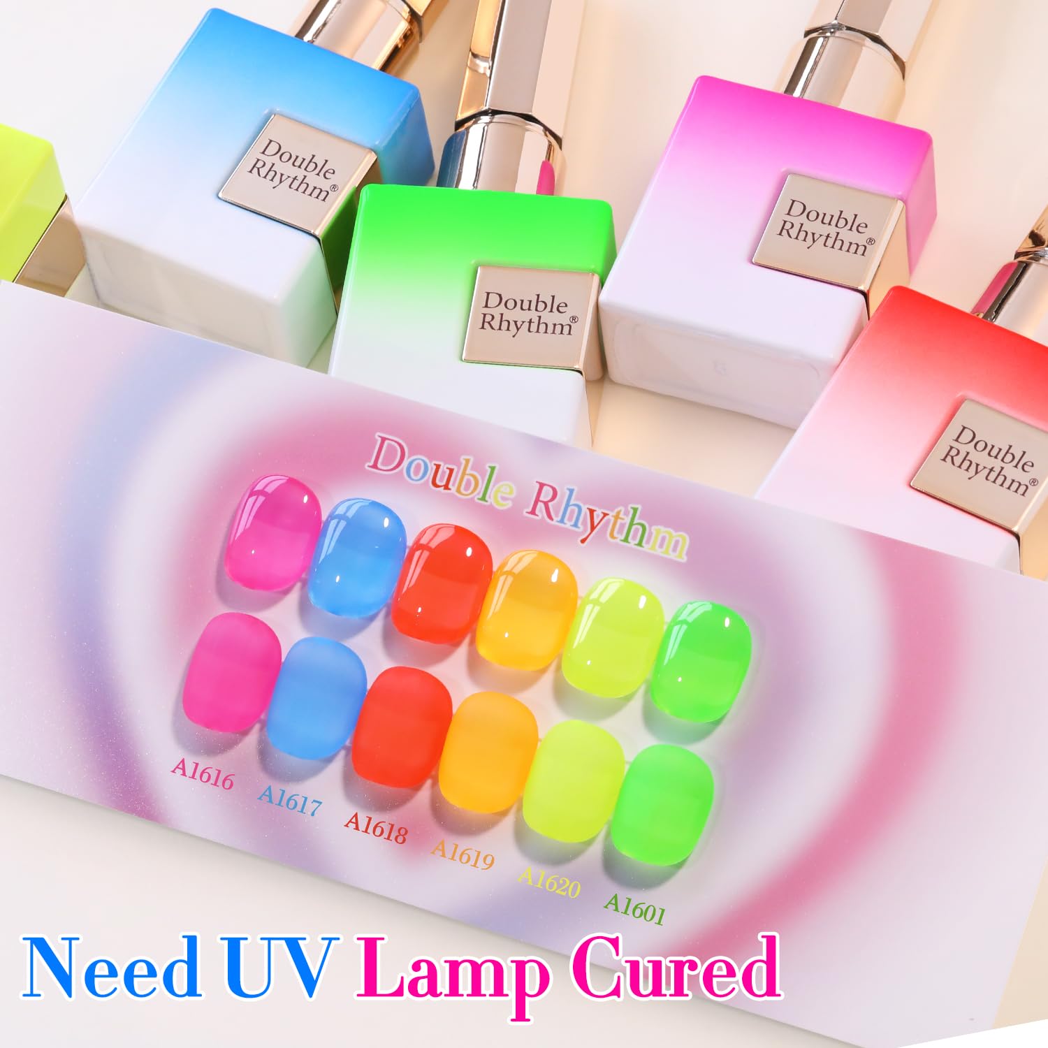 Double Rhythm Gel Polish Set – 6x15ml Jelly Neon Colors for DIY Nail Art