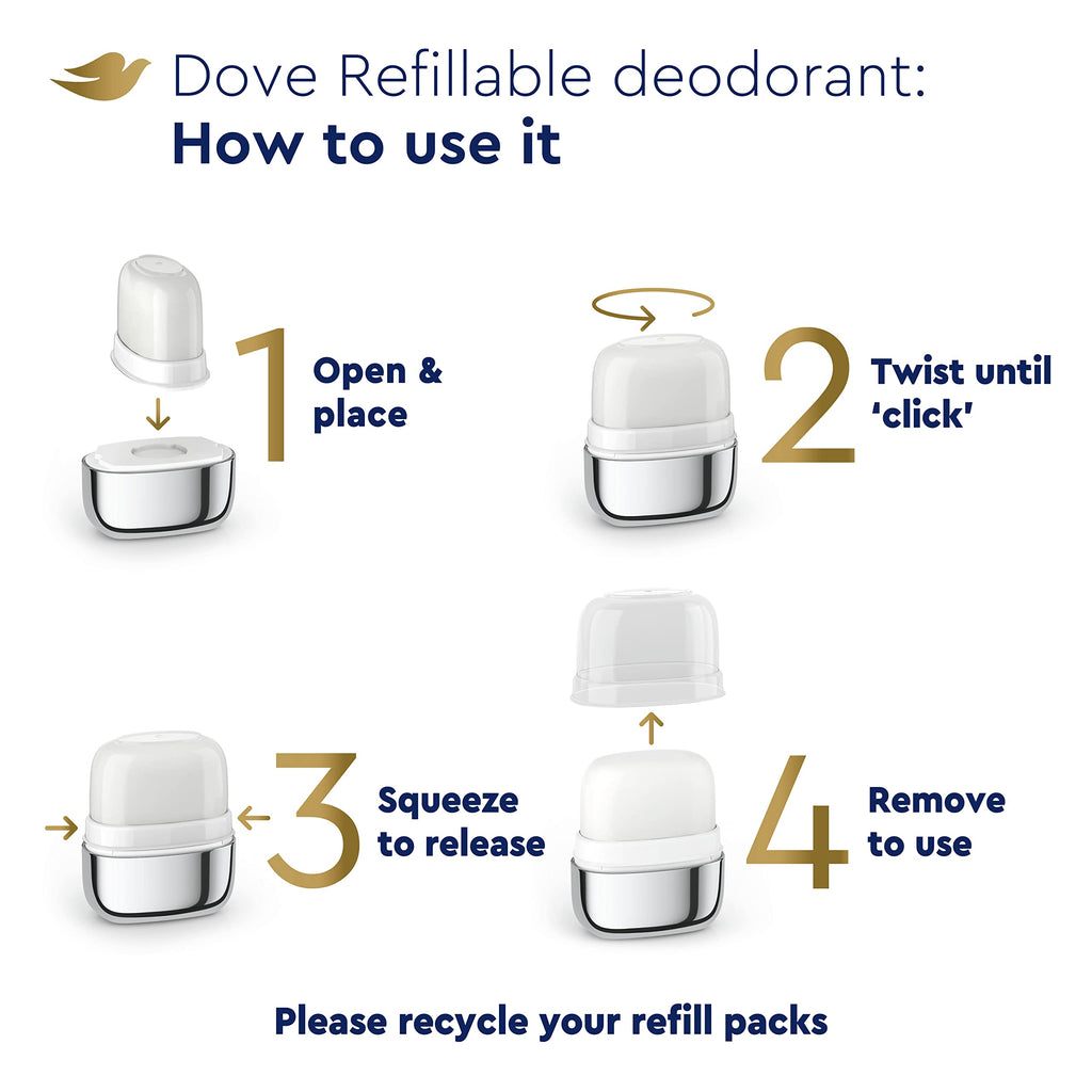 Dove Refillable Deodorant Starter Kit for Women – Cucumber & Green Tea, Aluminum-Free, 1.13 oz