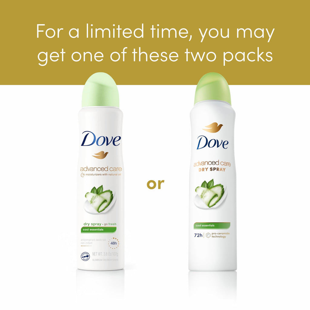 Dove Advanced Care Cool Essentials Dry Spray Antiperspirant – Pro Ceramide, 72H Protection (4 Count)