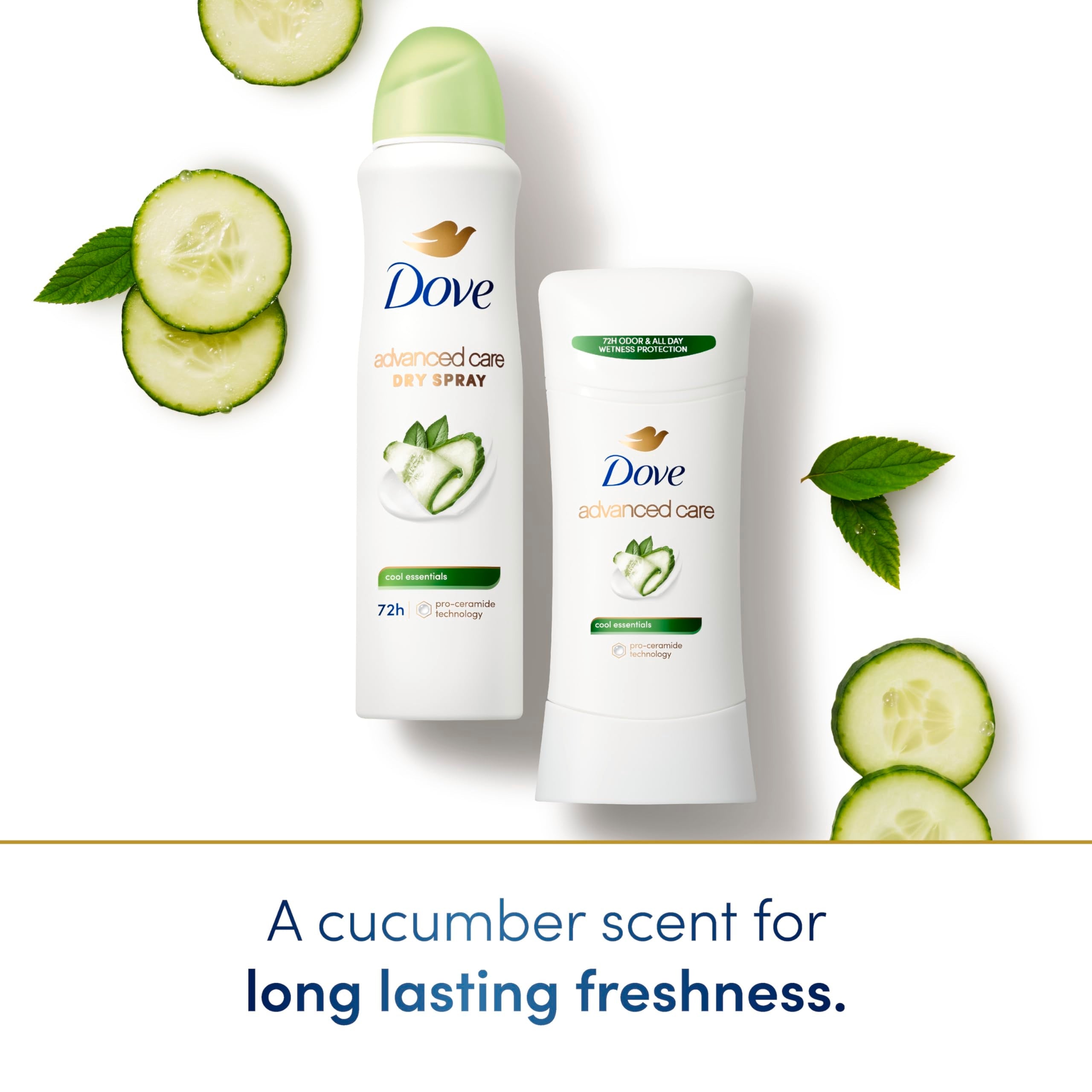 Dove Advanced Care Cool Essentials Antiperspirant Stick – Pro Ceramide, 72h Odor & Sweat Protection, 4 x 2.6 oz