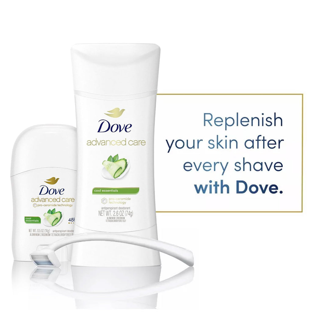 Dove Advanced Care Deodorant – Cool Essentials Bundle (2 Full-Size Sticks + Mini) | Antiperspirant Deodorant Set