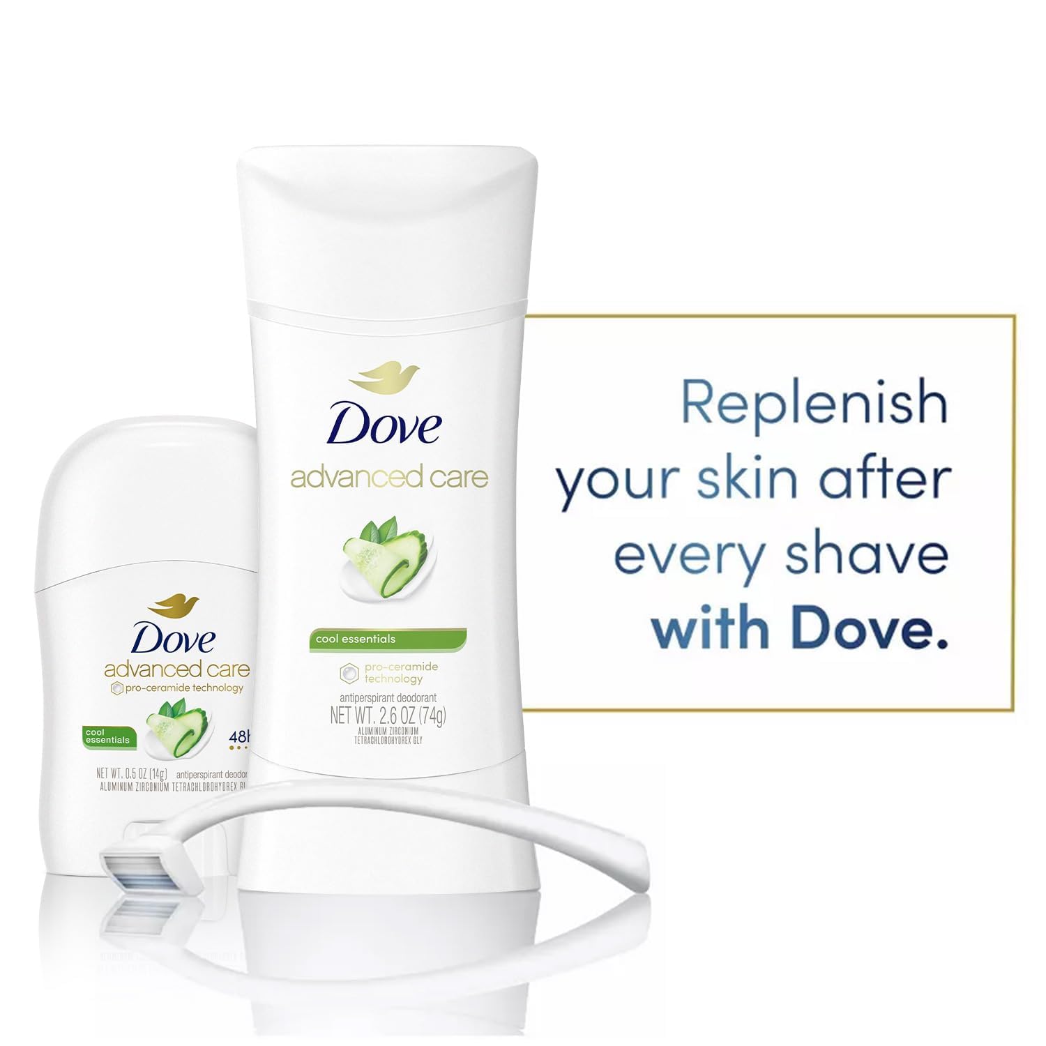 Dove Advanced Care Deodorant – Cool Essentials Bundle (2 Full-Size Sticks + Mini) | Antiperspirant Deodorant Set