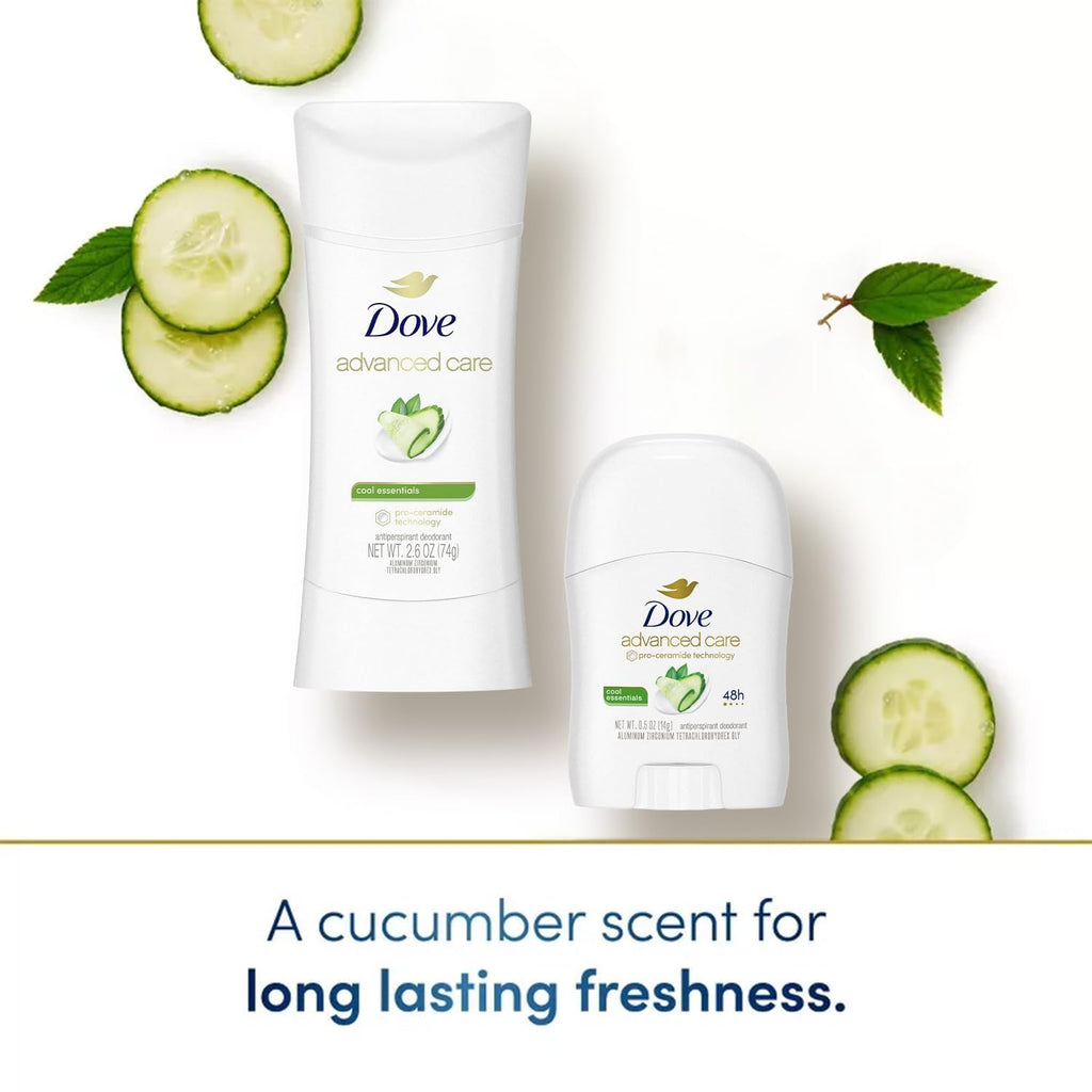 Dove Advanced Care Deodorant – Cool Essentials Bundle (2 Full-Size Sticks + Mini) | Antiperspirant Deodorant Set