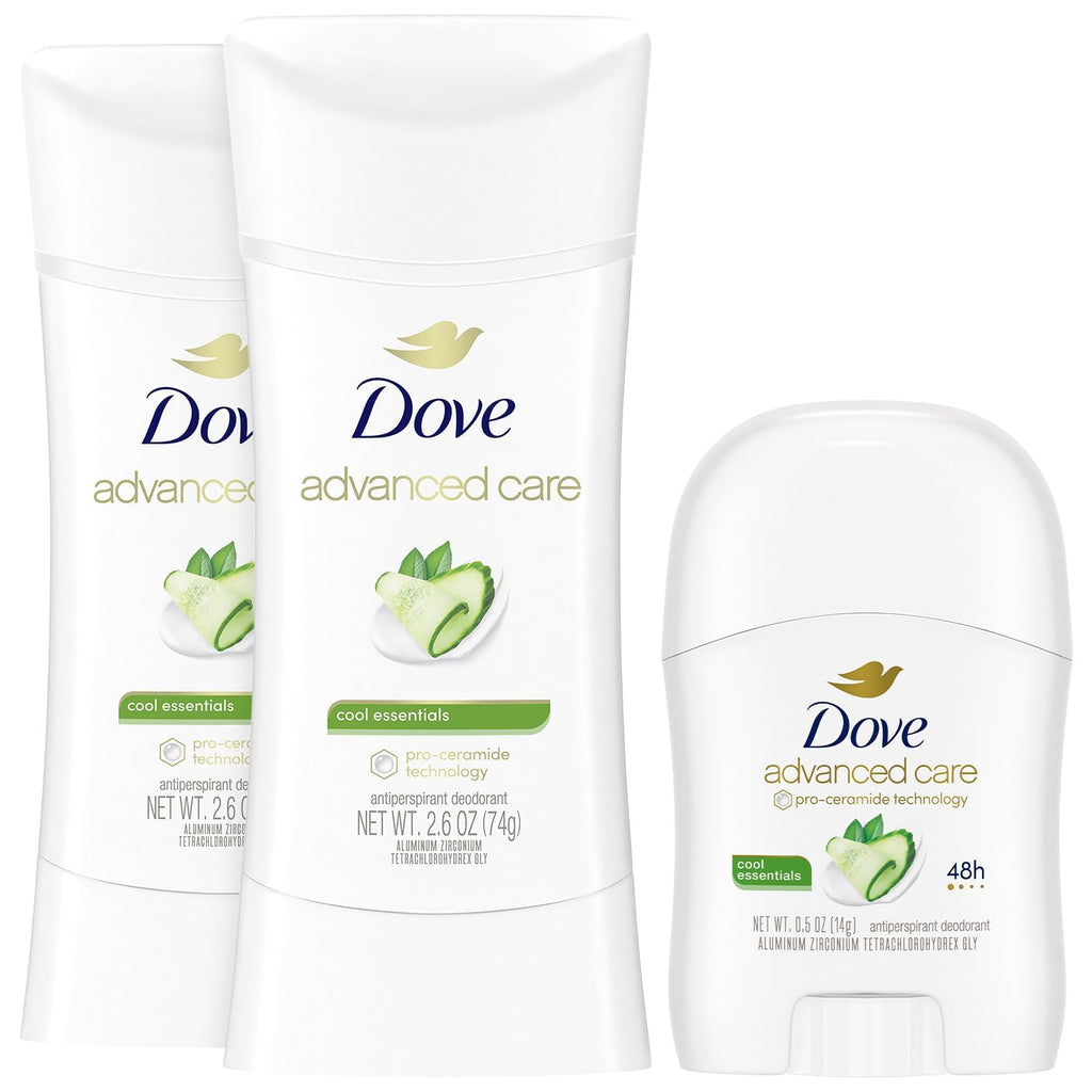 Dove Advanced Care Deodorant – Cool Essentials Bundle (2 Full-Size Sticks + Mini) | Antiperspirant Deodorant Set