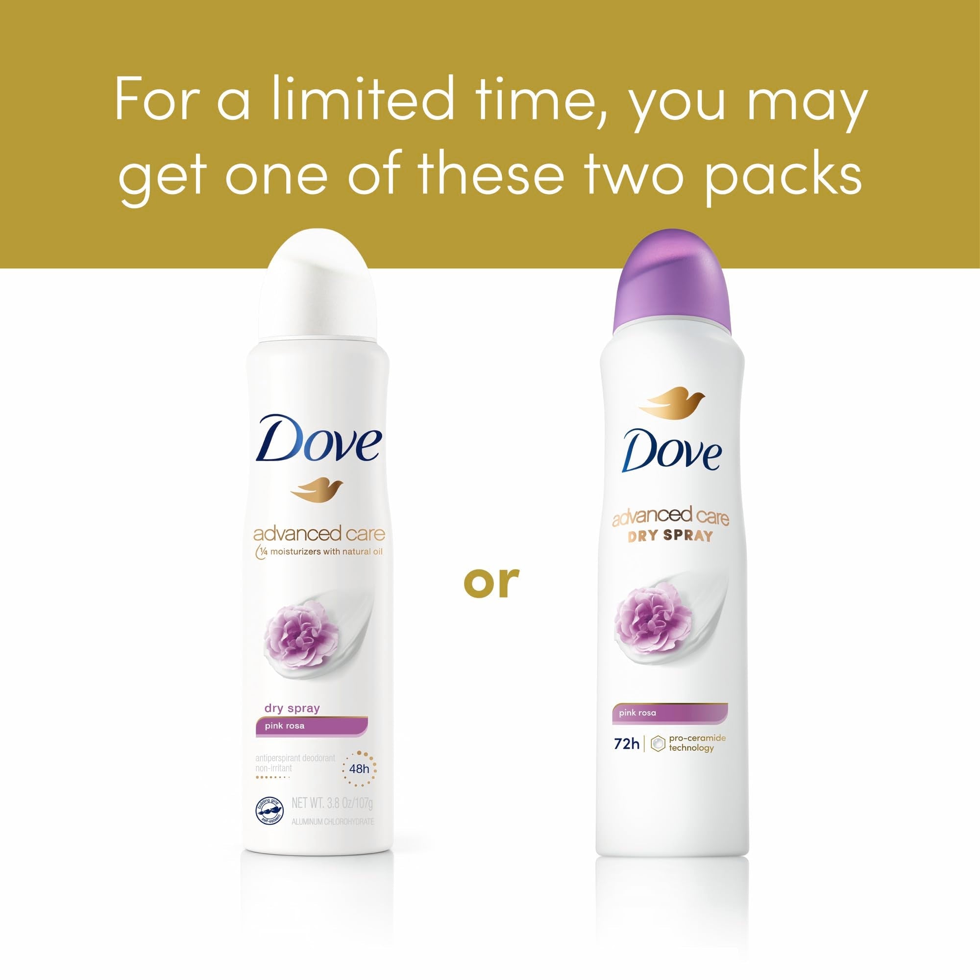 Dove Advanced Care Pink Rosa Antiperspirant Deodorant Spray – 3 Count, 72 Hr Protection, 3.8 oz