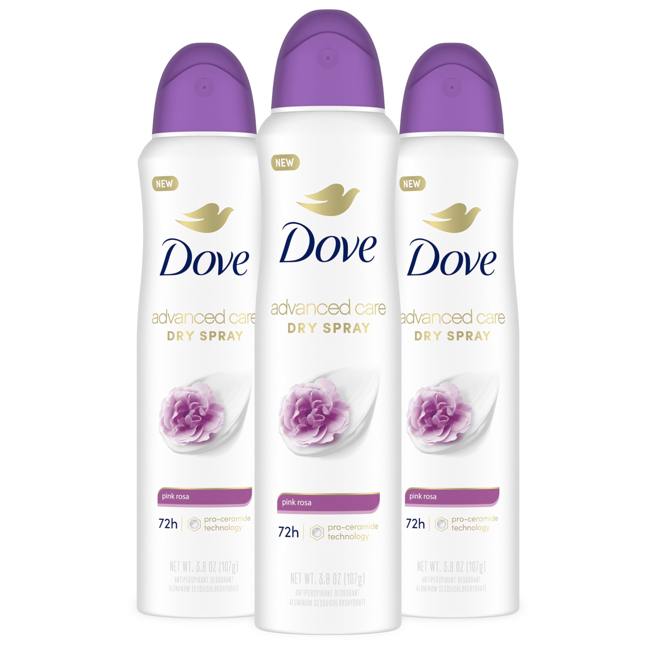 Dove Advanced Care Pink Rosa Antiperspirant Deodorant Spray – 3 Count, 72 Hr Protection, 3.8 oz