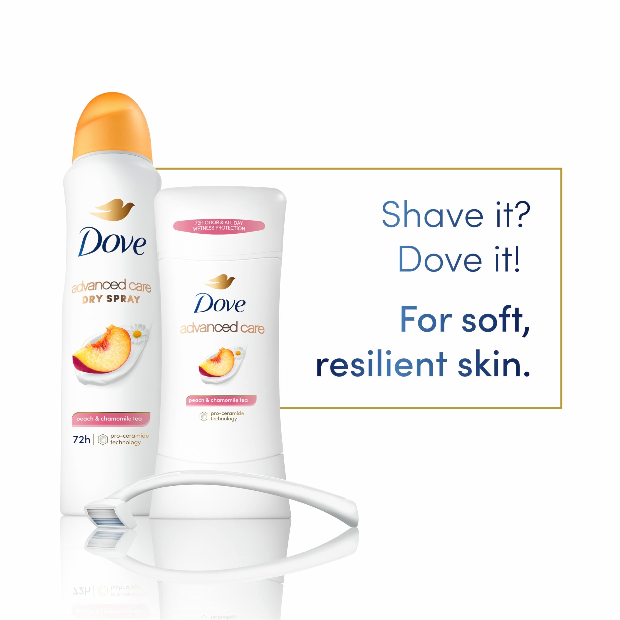 Dove Advanced Care Peach & Chamomile Tea Antiperspirant Deodorant Stick – 72h Odor Control & Skin Barrier Support, 4 Count (2.6 oz each)