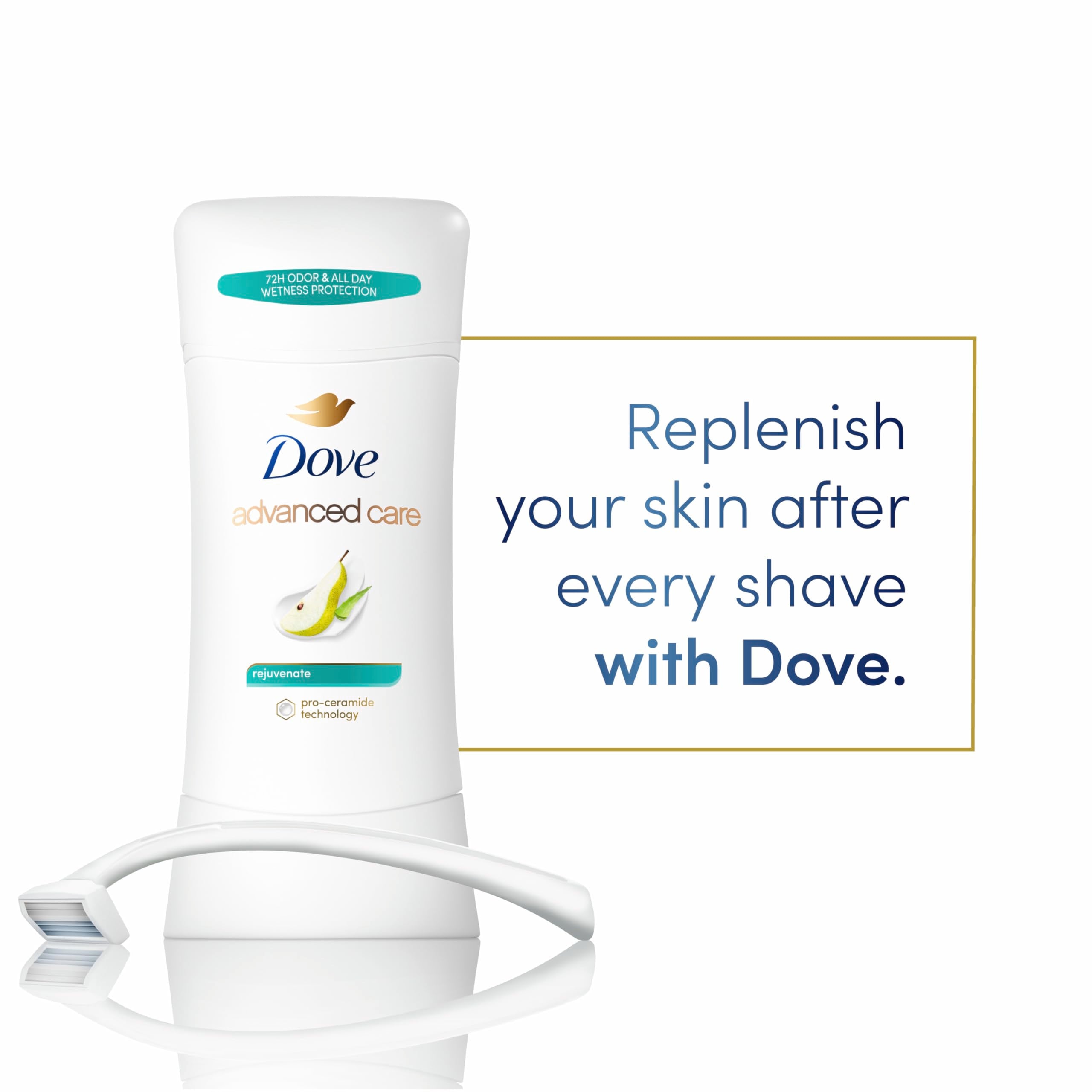 Dove Advanced Care Rejuvenate Antiperspirant Deodorant Stick – Pro-Ceramide Barrier Repair, 72-Hour Odor Control, 4-Count, 2.6 oz
