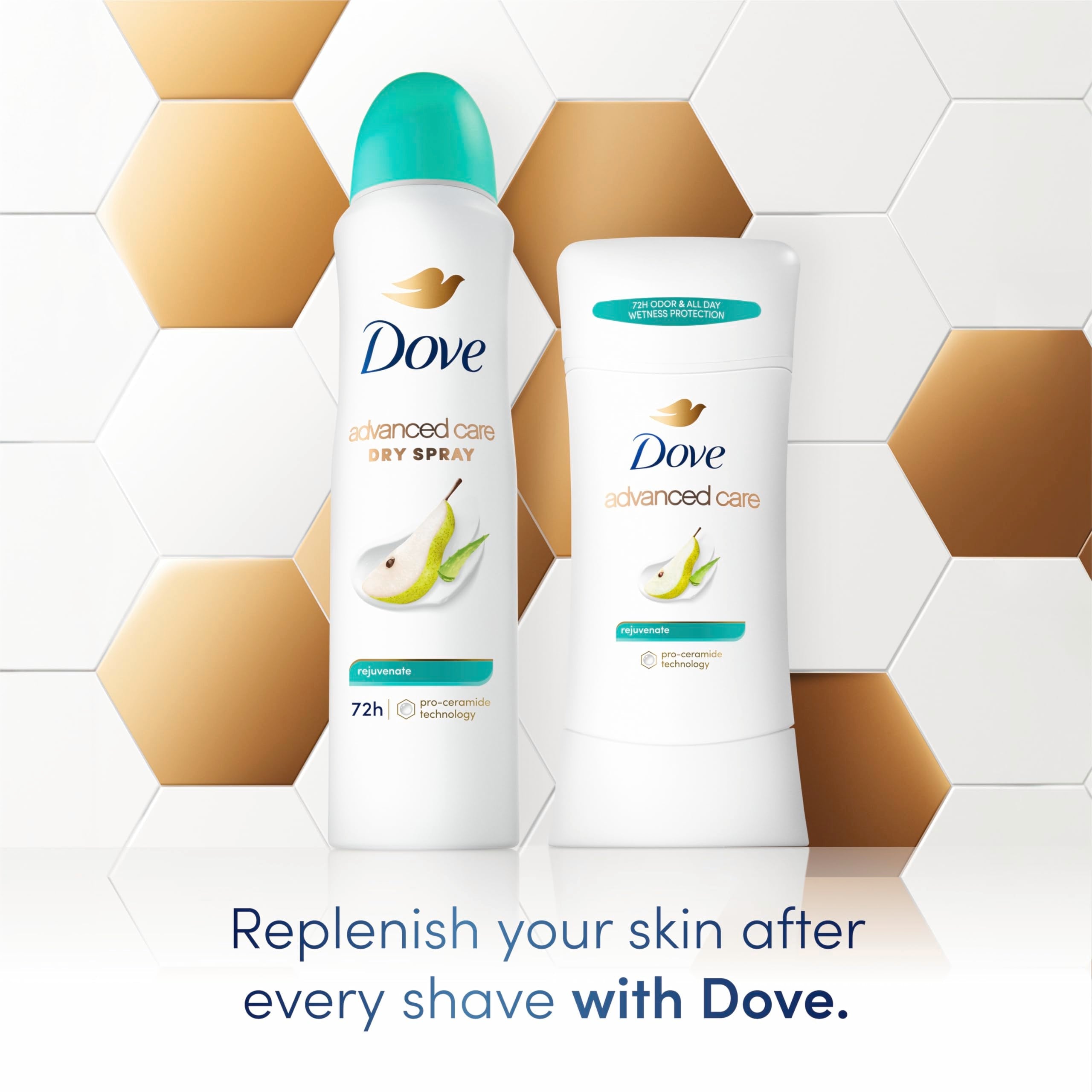 Dove Advanced Care Rejuvenate Antiperspirant Deodorant Stick – Pro-Ceramide Barrier Repair, 72-Hour Odor Control, 4-Count, 2.6 oz
