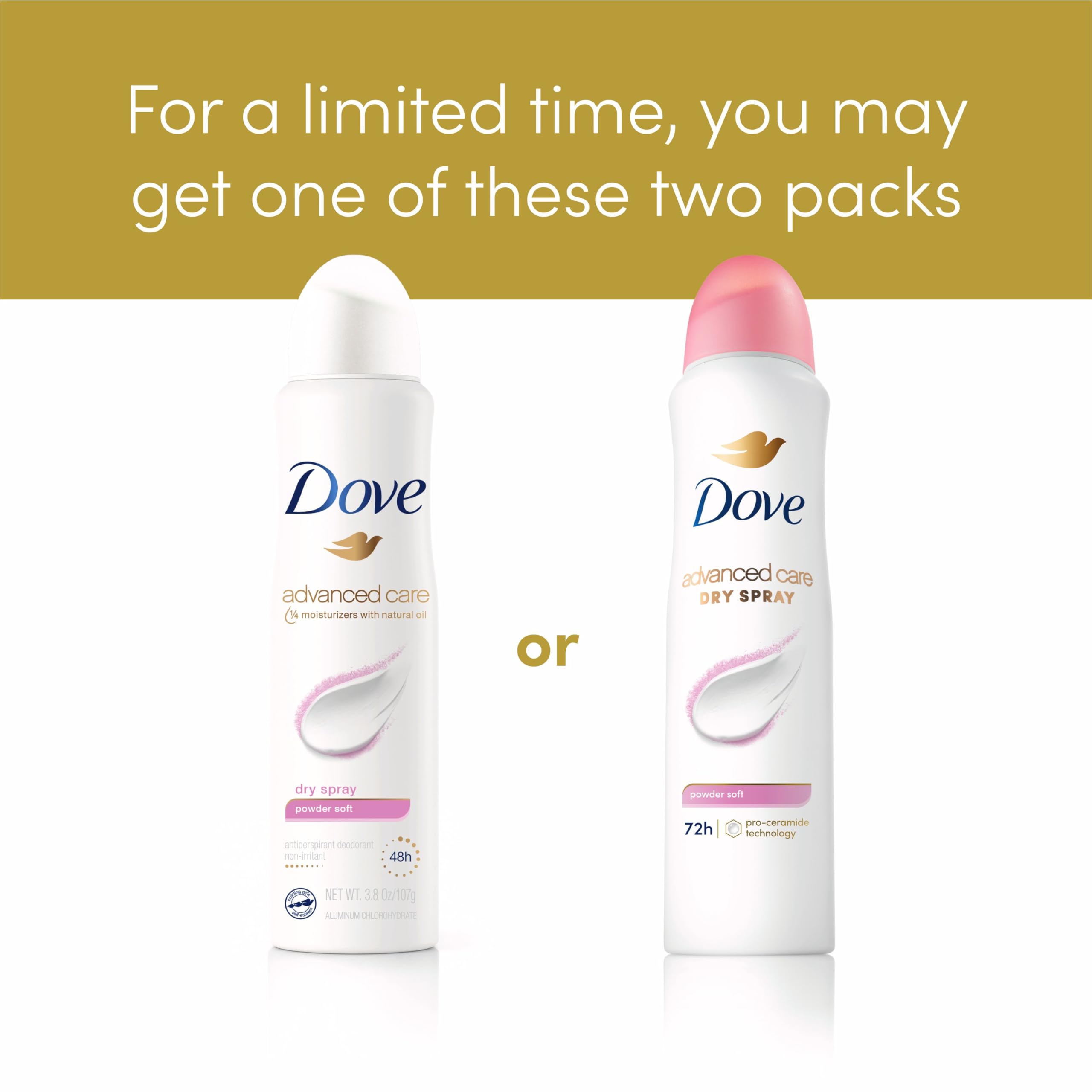 Dove Advanced Care Powder Soft Antiperspirant Deodorant Spray — 72-Hour Protection with Pro Ceramide Technology (3 Count)