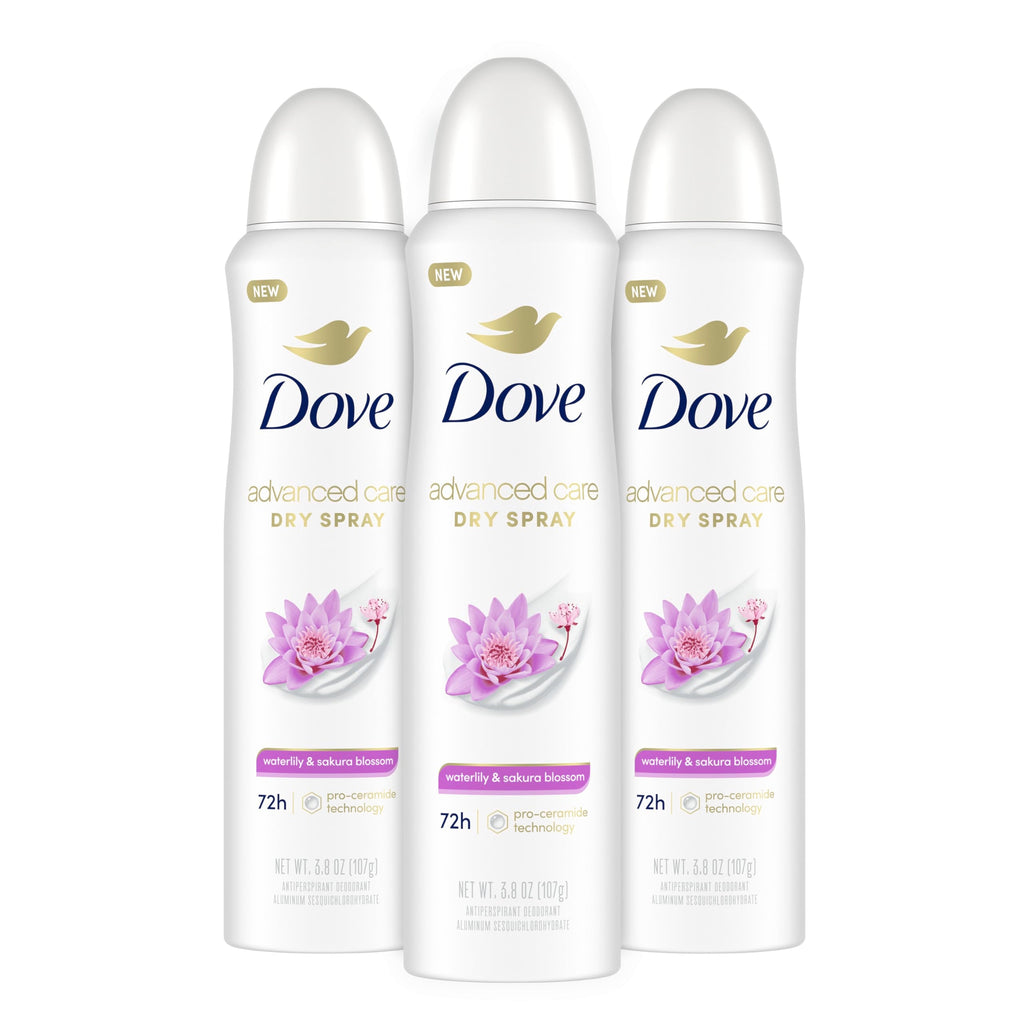 Dove Advanced Care Waterlily & Sakura Blossom Antiperspirant Spray – 3 Count, Pro-Ceramide, 72-Hour Protection