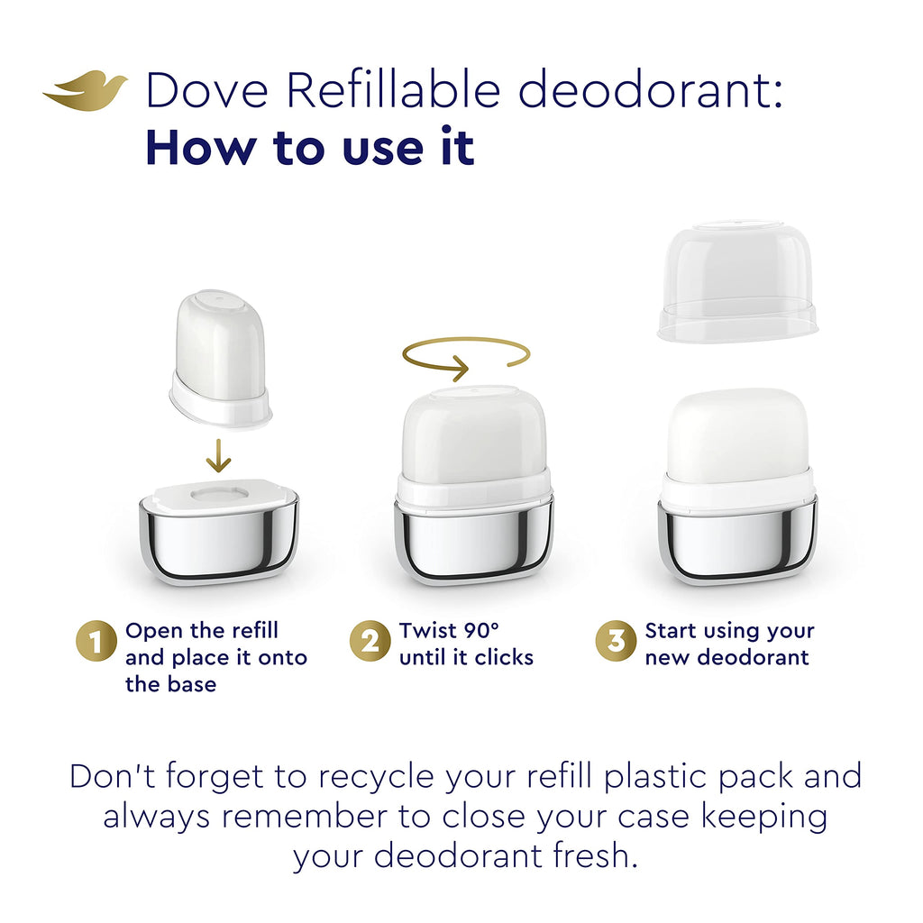 Dove Refillable Deodorant Starter Kit 0% Aluminum – Coconut & Pink Jasmine, Aluminum-Free 1.13 oz