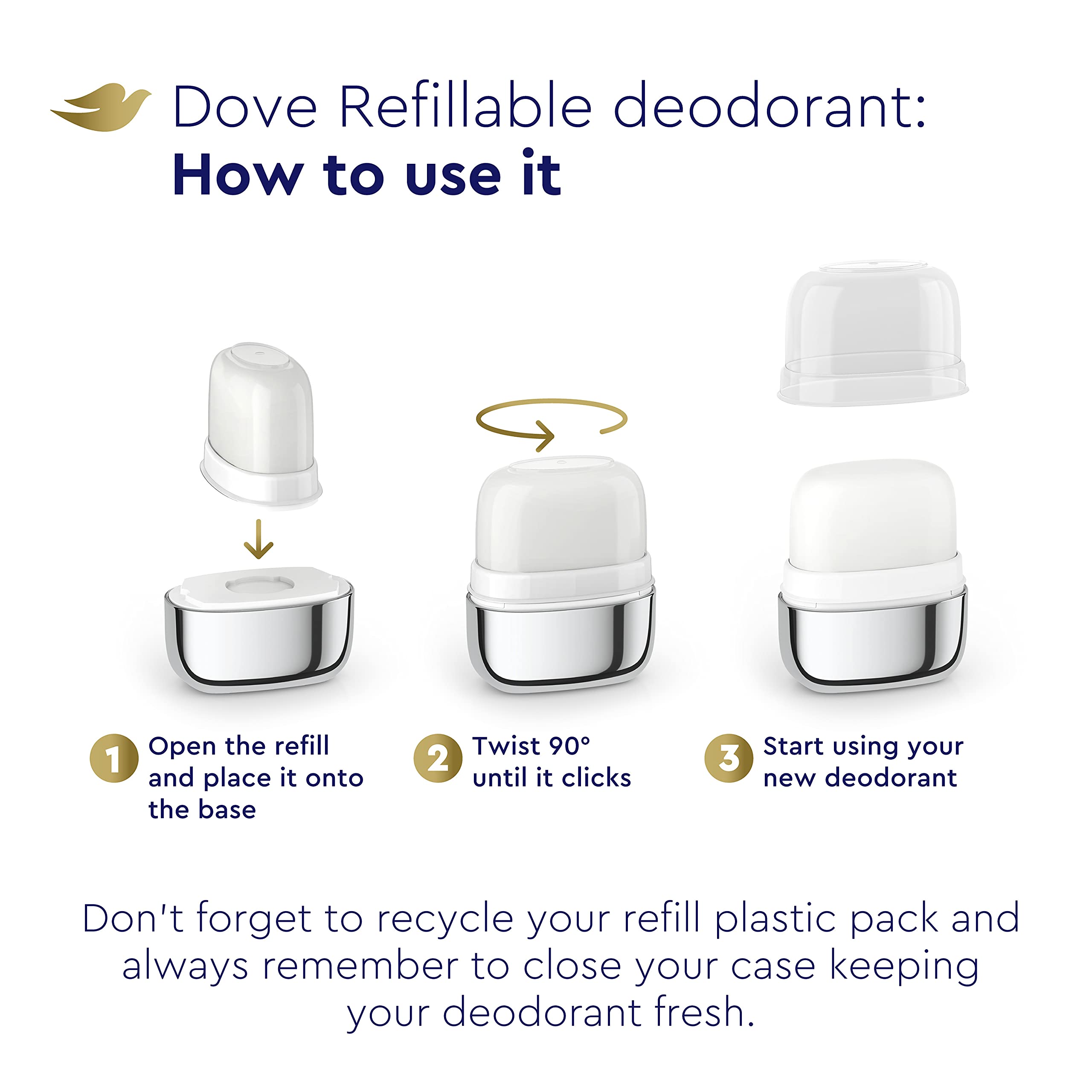 Dove Refillable Deodorant Starter Kit 0% Aluminum – Coconut & Pink Jasmine, Aluminum-Free 1.13 oz