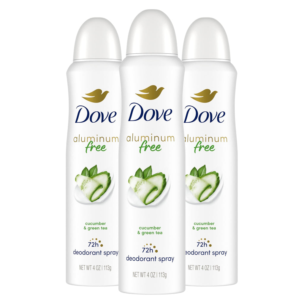 Dove Aluminum Free Deodorant Spray for Women – Cucumber & Green Tea, 3 Count, 4 oz