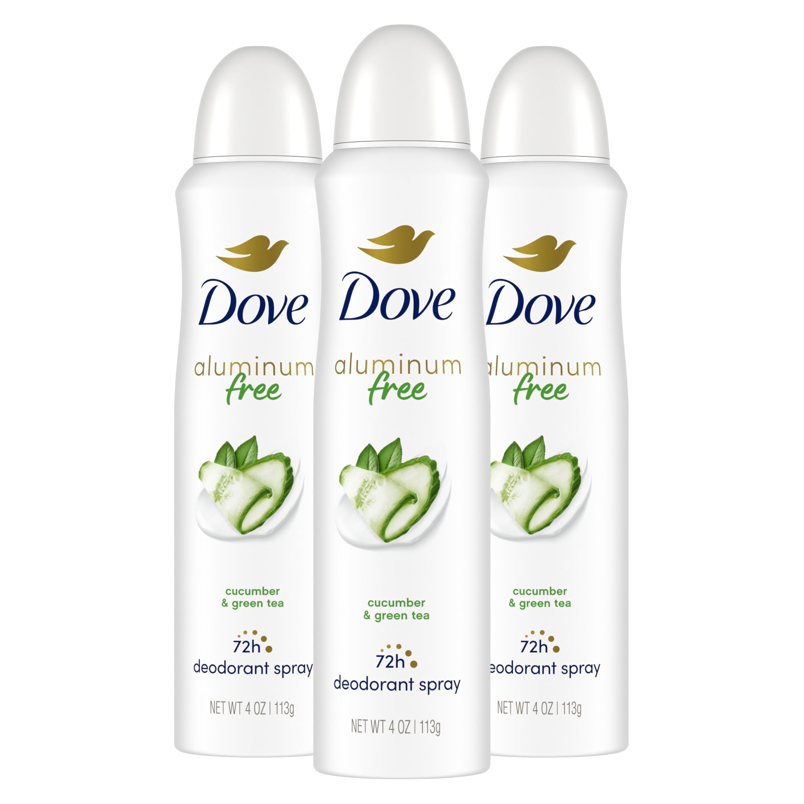 Dove Aluminum Free Deodorant Spray for Women – Cucumber & Green Tea, 3 Count, 4 oz