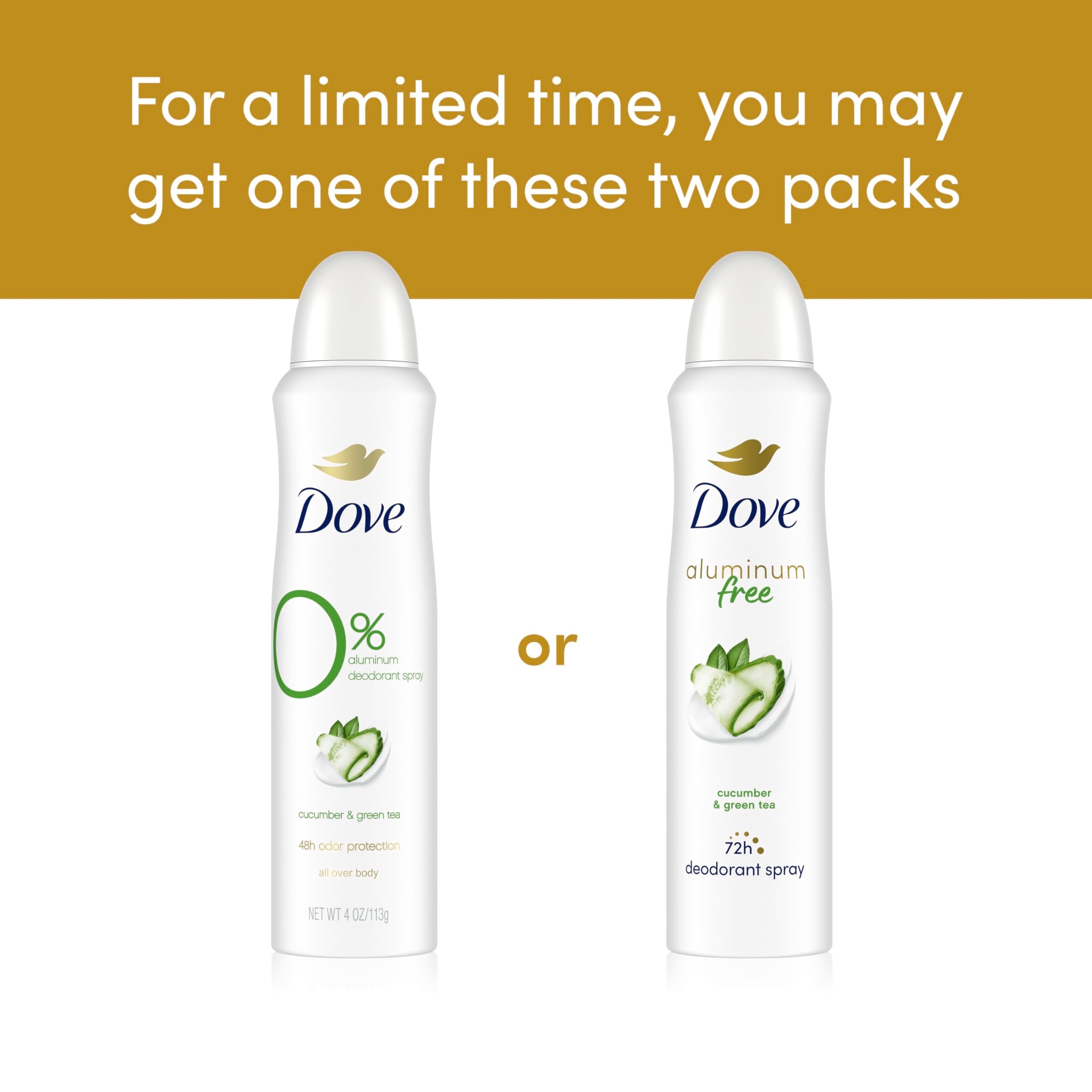 Dove Aluminum Free Deodorant Spray for Women – Cucumber & Green Tea, 3 Count, 4 oz