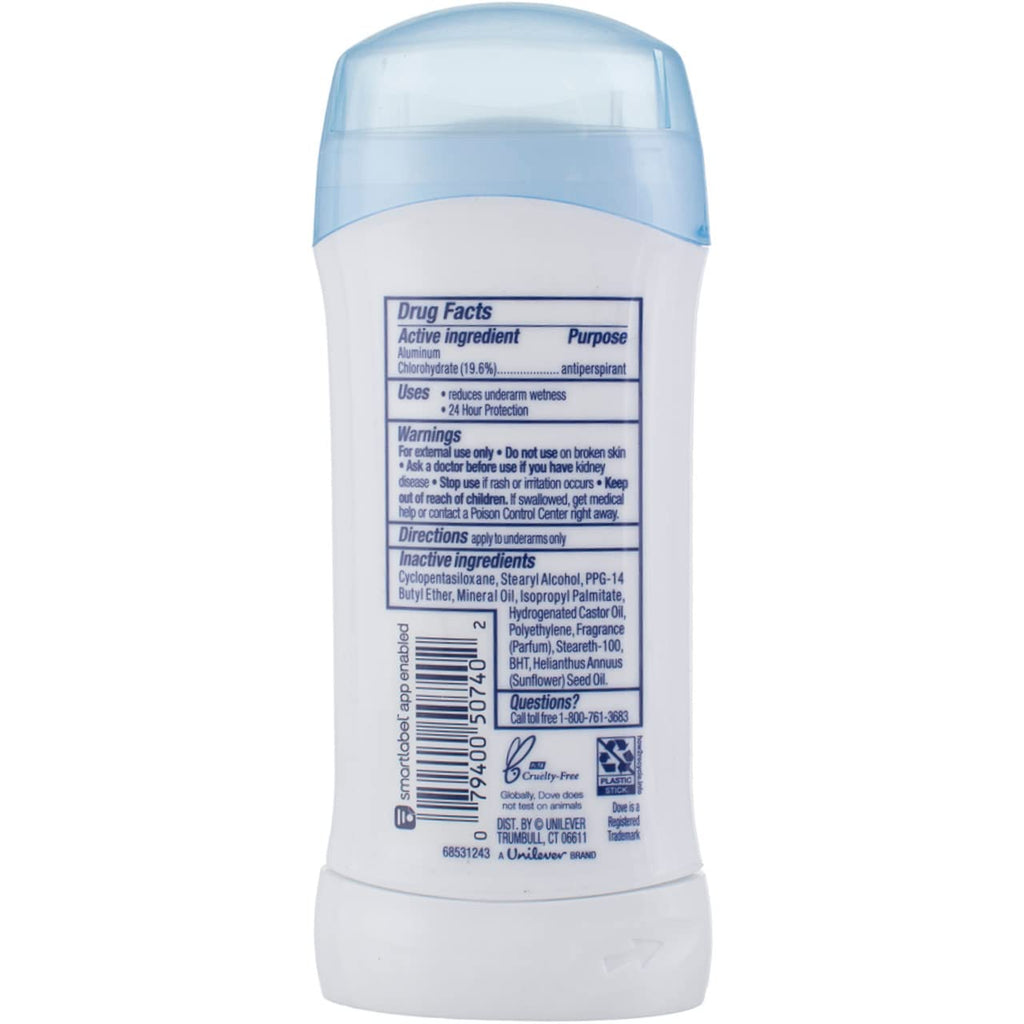 Dove Anti-Perspirant Deodorant for Sensitive Skin – Unscented, Alcohol-Free, 2.6 oz Stick (Pack of 12)