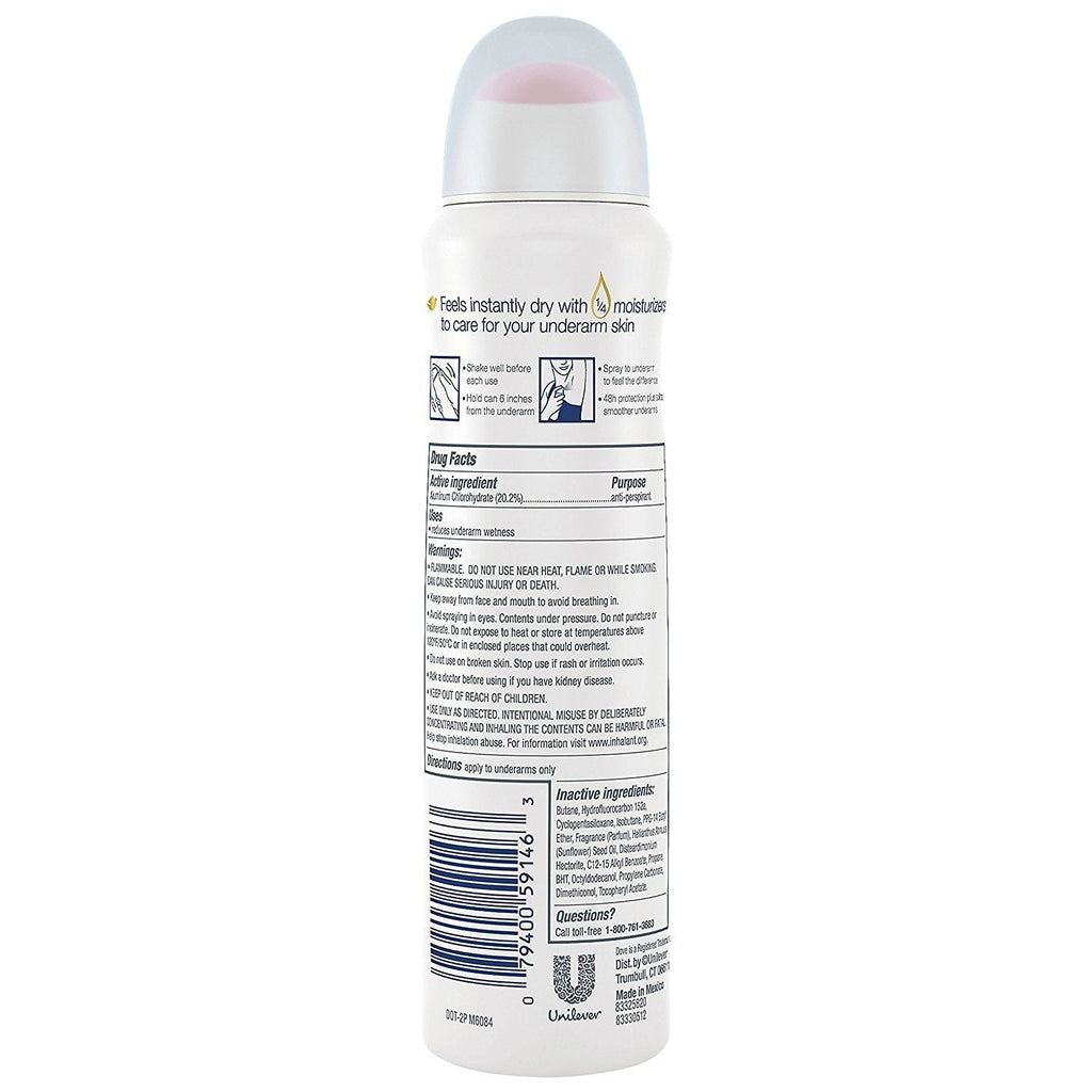 Dove Antiperspirant Dry Spray Invisible - Clear Finish, 3.8 oz per Can, Pack of 3