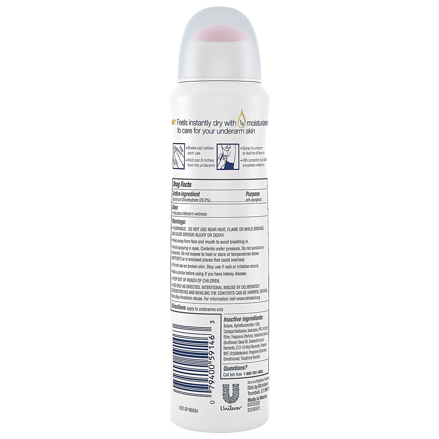 Dove Antiperspirant Dry Spray Invisible - Clear Finish, 3.8 oz per Can, Pack of 3