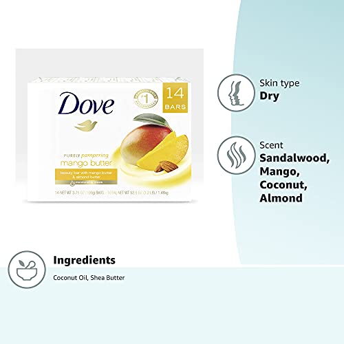 Dove Mango Butter Beauty Bar – 14-Count for Deep Moisture and Soft Skin