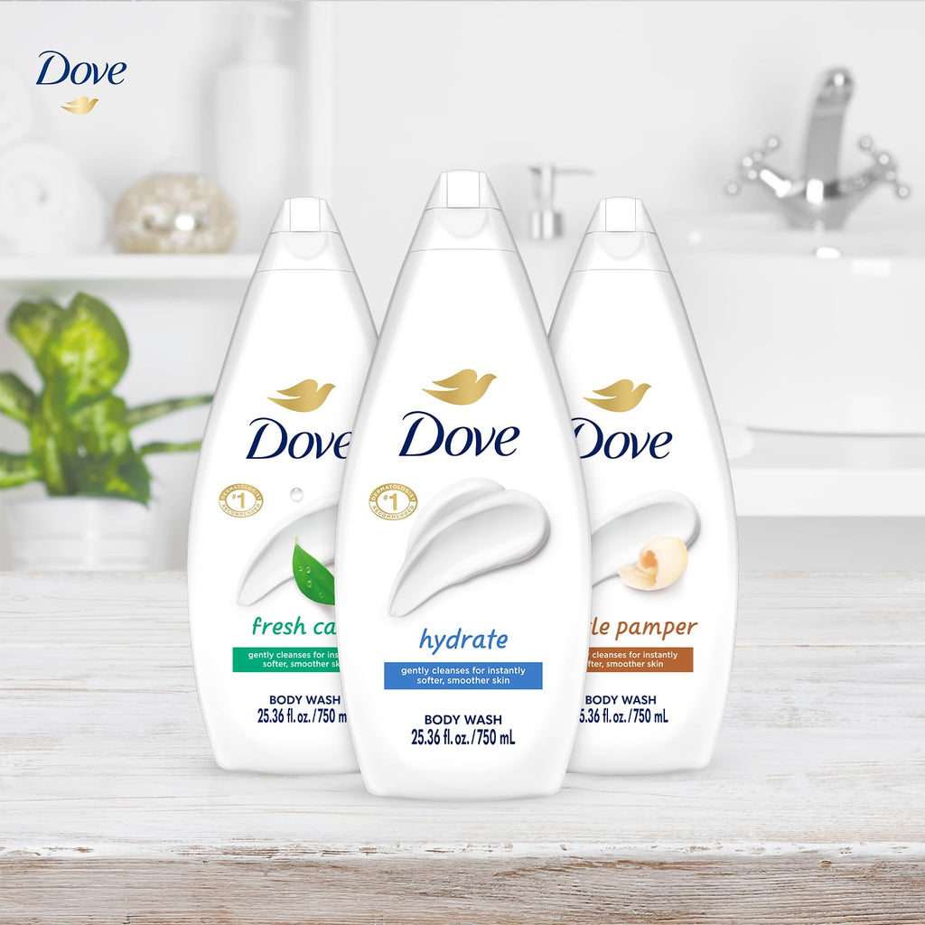 Dove Body Wash Value-Size 3-Pack – Hydrate, Fresh Care & Gentle Pamper, 25.36 oz Each