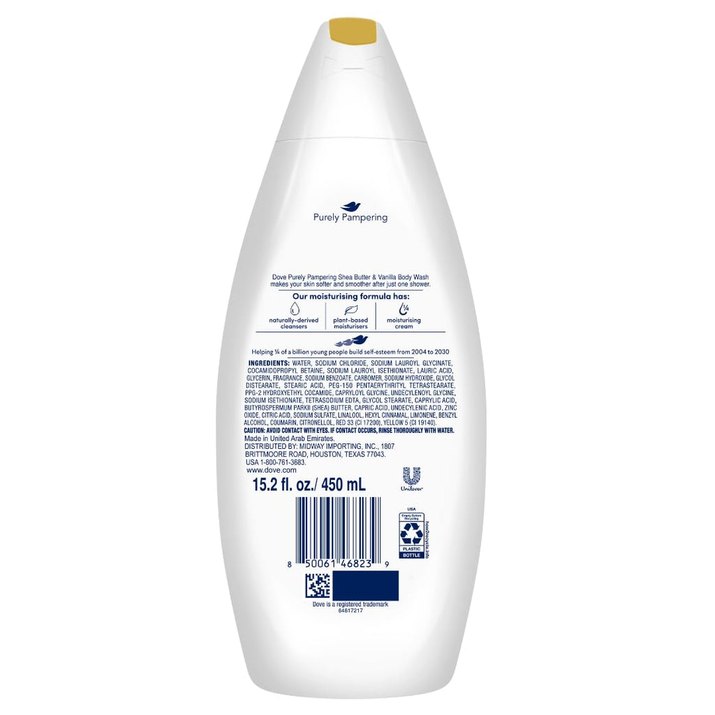 Dove Body Wash 3-Pack – Purely Pampering Shea Butter & Warm Vanilla for Softer, Smoother Skin