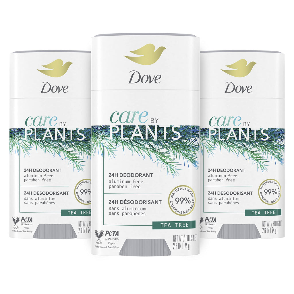 Dove Care by Plants Tea Tree Deodorant Stick — Aluminum-Free, 24h Odor Protection (3 x 2.6 oz)