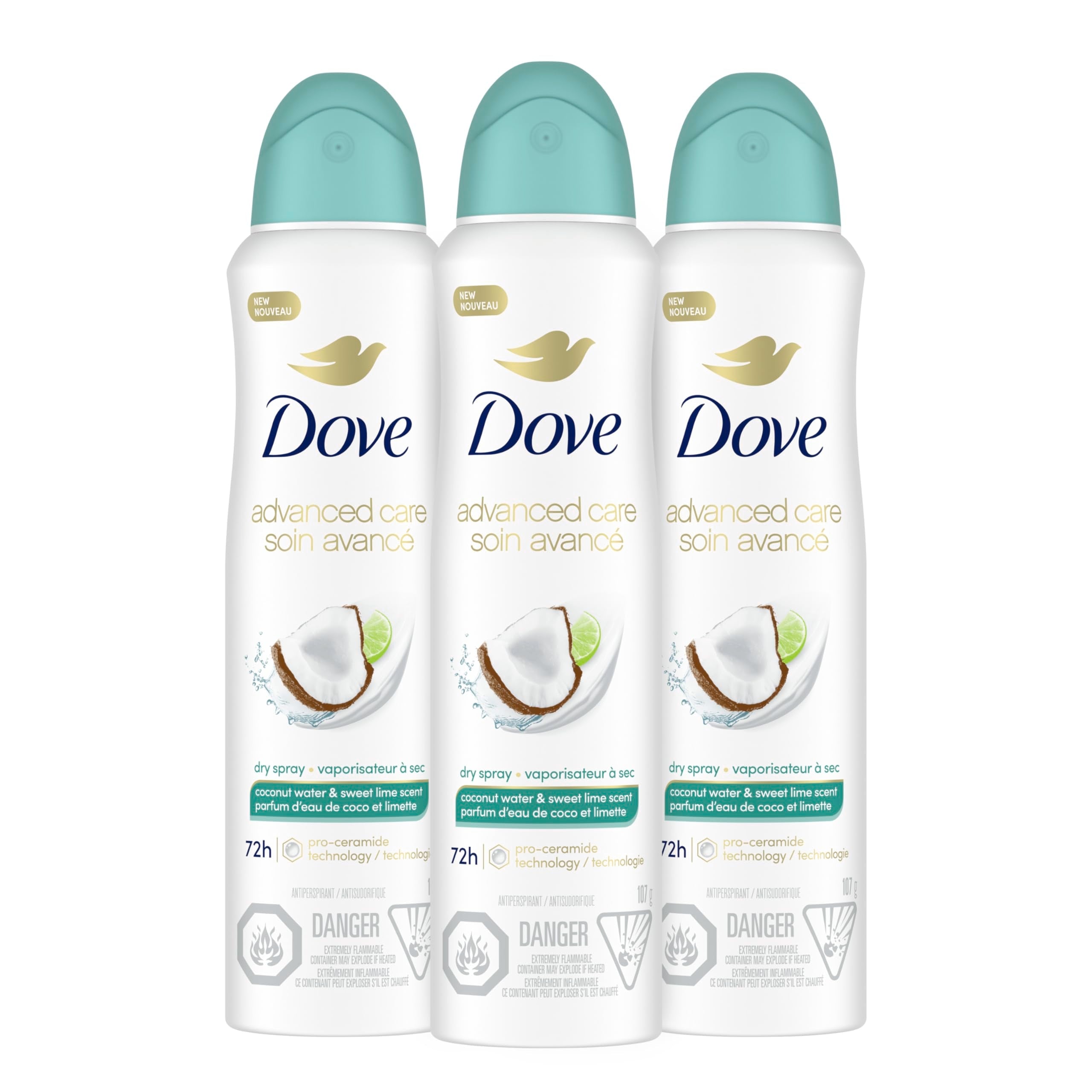 Dove Coconut Water & Lime Dry Spray Antiperspirant – Pro-Ceramide, 3.8 oz (3 ct)